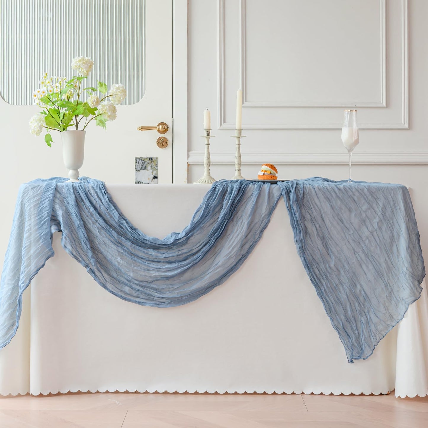 Dusty Blue Cheesecloth Table Runner Fall Autumn Decor 10ft Table Cloth for Wedding Party Baby Bridal Shower Birthday Halloween Thanksgiving Decoration BST326L
