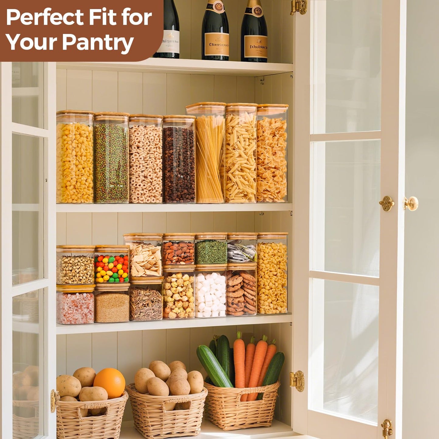 ComSaf 0.6 Qt Glass Food Storage Jars Set of 6, Clear Storage Containers with Airtight Lids, Pantry Organization Jar, Spice Jar, Blooming Tea, Coffee and Sugar Container, Canister Set for Kitchen BST220