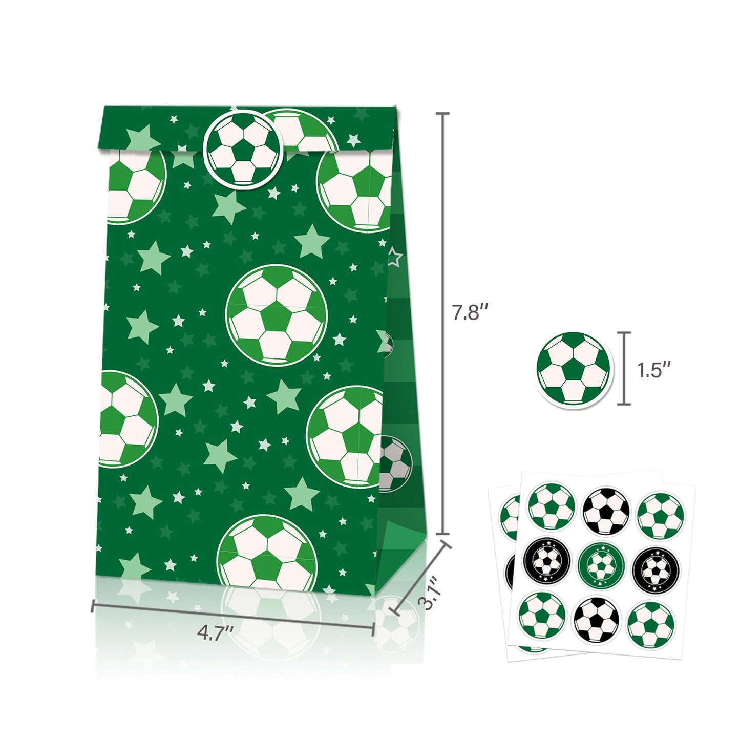 Qpout Soccer Goodie Bags Party Pack - 12 Snack Bags With Sealing Stickers for Kids Teams & Birthdays - Black & White BST326L