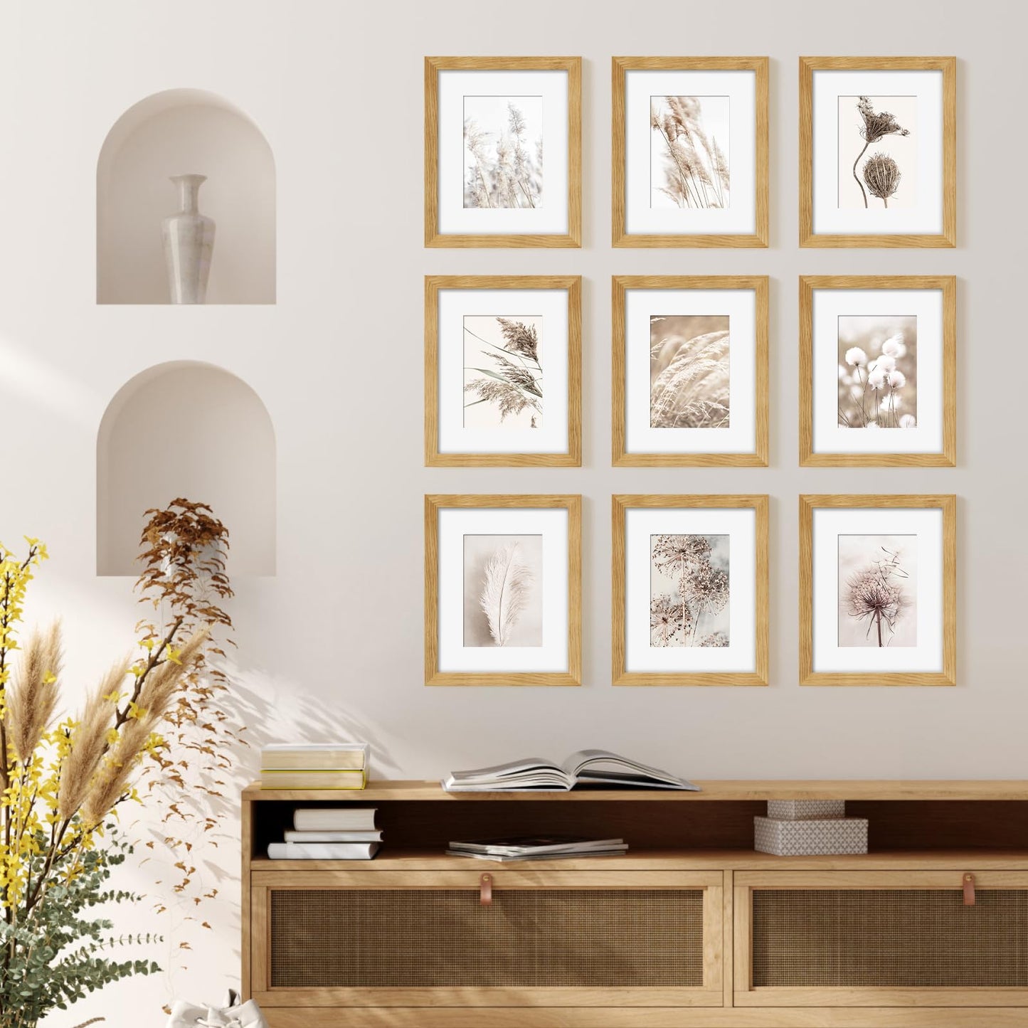 YESKAY 8x10 Picture Frame Set of 9, Display Pictures 5x7 with Mat or 8 x 10 Without Mat, Multi Photo Frames for Wall Mounting or Table Top Display, Blue BST326H