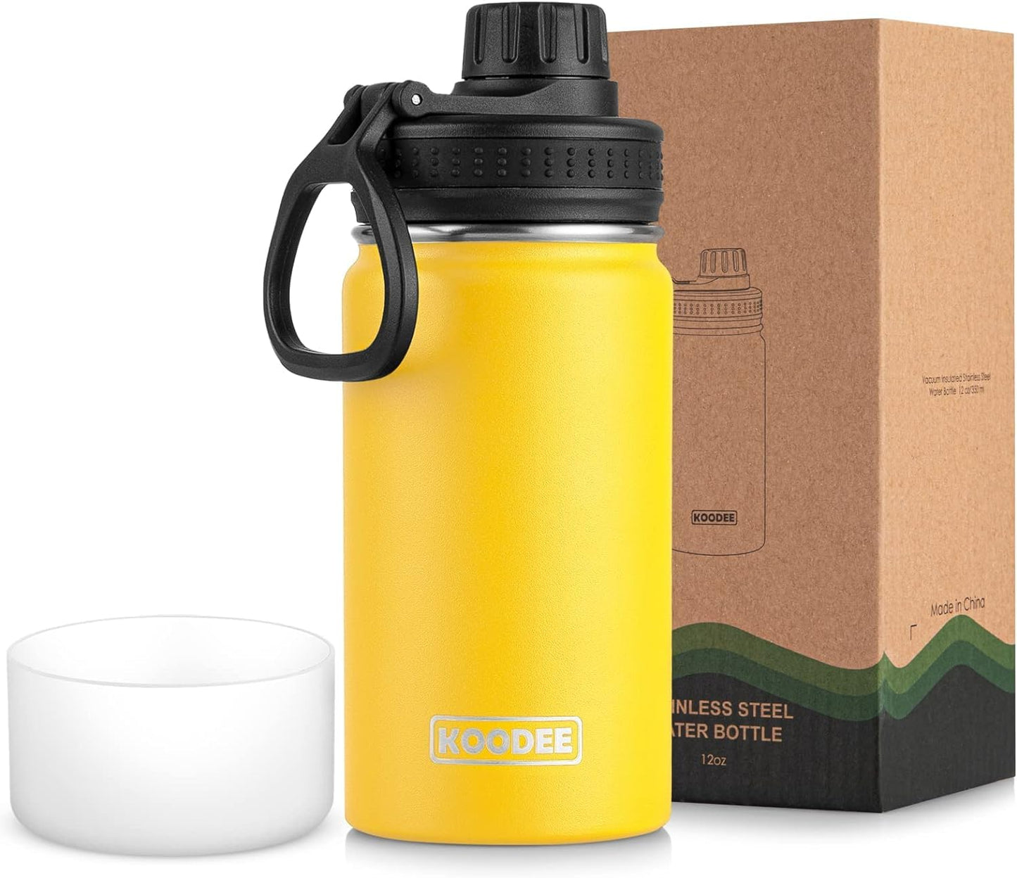 koodee Water Bottle-12 oz Stainless Steel Double Wall Vacuum Insulated Water Bottle for School-Wide Mouth Flask with Straw Lid (Teal) BST220