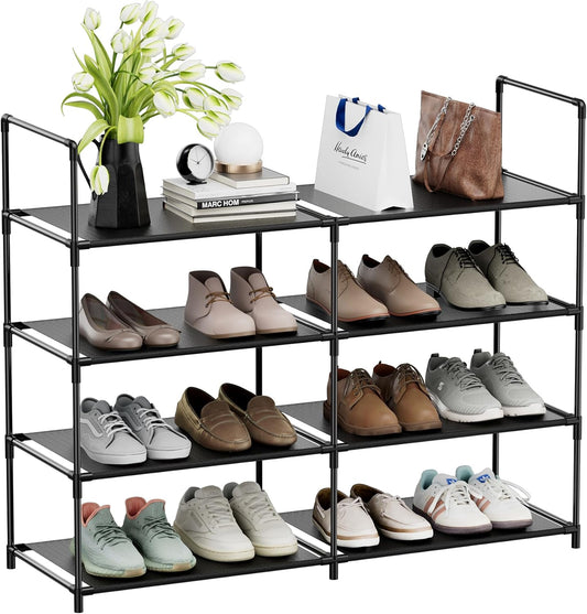 FIDUCIAL HOME 4 Tiers Shoe Rack Organizer 16-20 Pairs Stackable Shoe Storage Shelf Durable for Closet Entryway, Black BST220