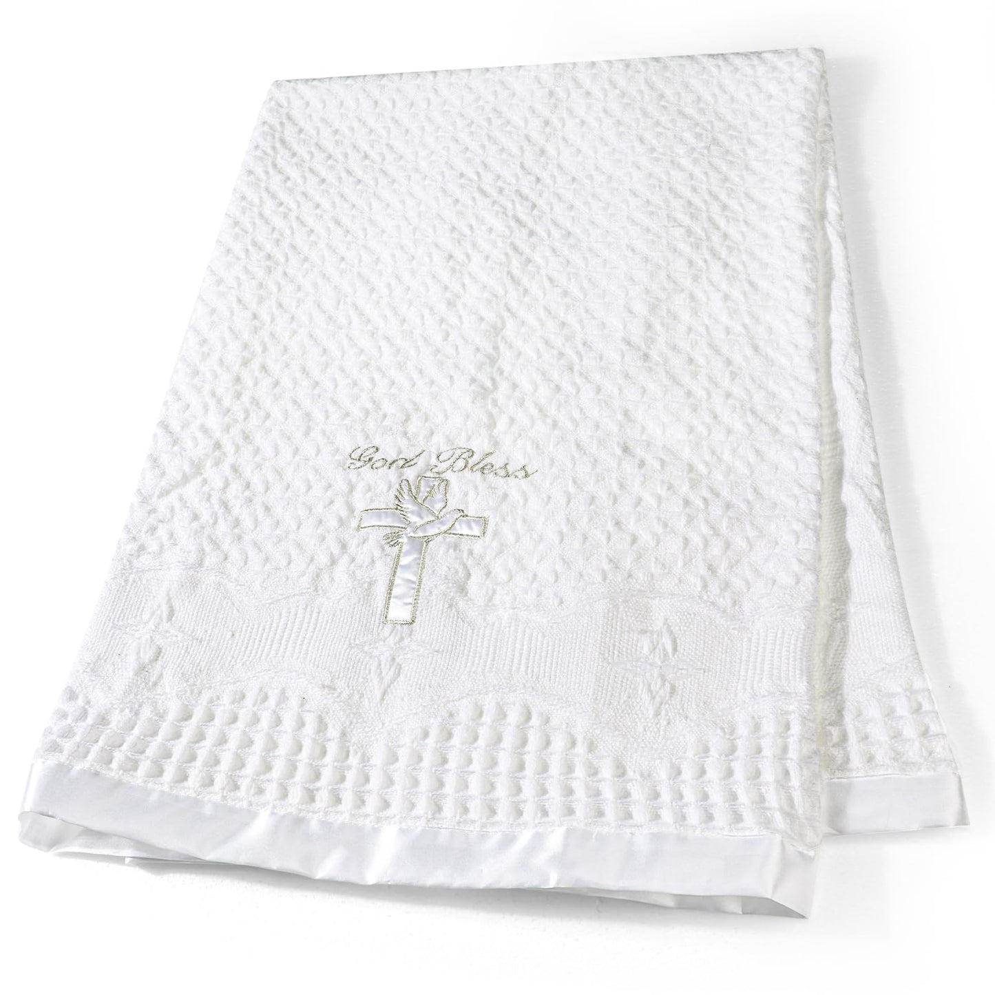 Baby Blanket White Baptism Gifts for Girl Boys First Communion Christening Christian Gifts for Kids White Soft Crochet Knitted Towel BST326H