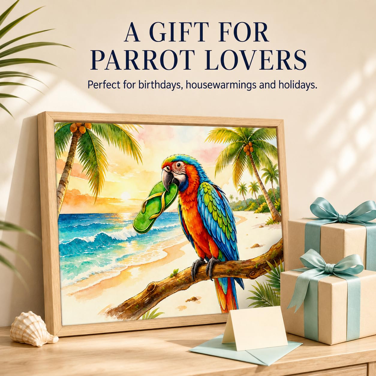 Framed Funny Parrot Bathroom Wall Art Cute Cockatiel Whimsical Canvas Print | Cute Bird Painting Natural Wood Frame Whimsical Animal Picture Playful Wall Decor for Bathroom Kids Room Nursery12x16Inche BST326H