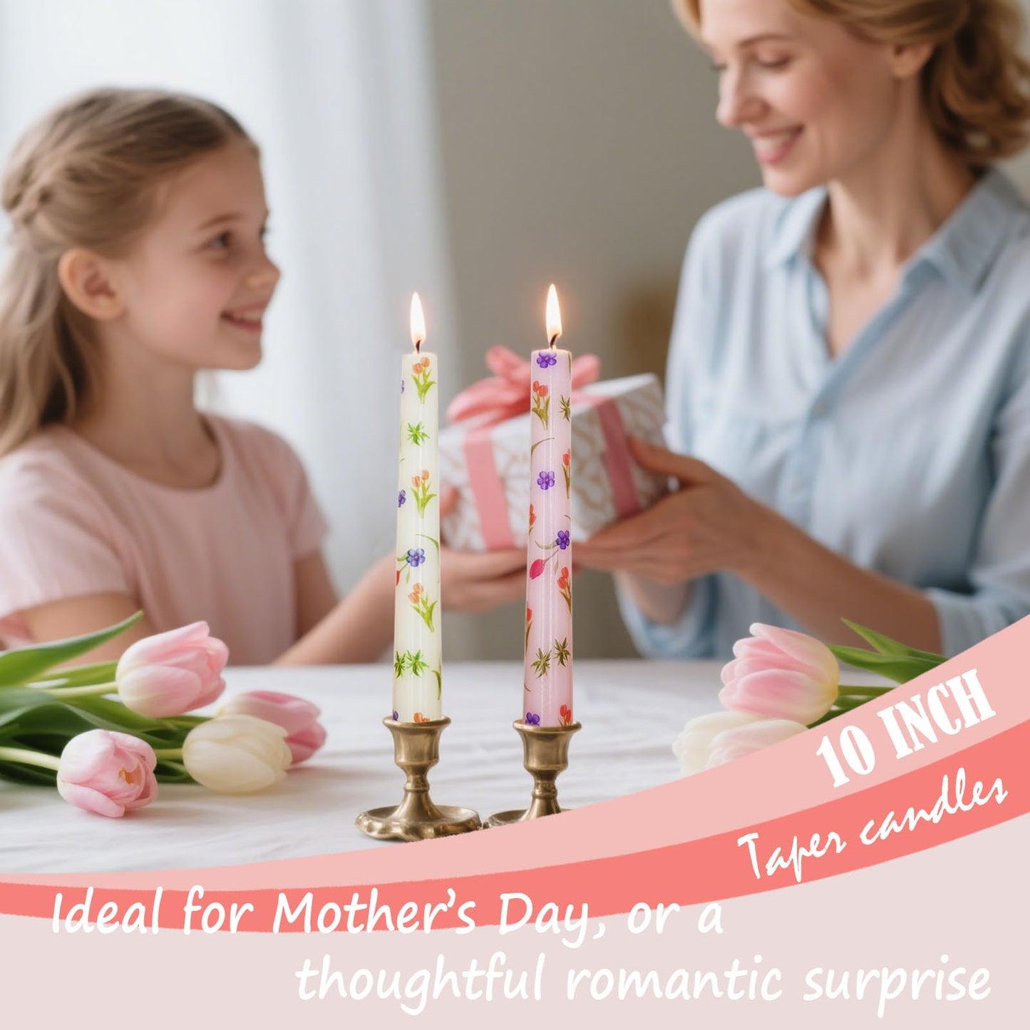 10 Inch Decorative Taper Candles, 4 Pack Birthday Balloon Print Candlesticks, Unscented Dripless Candles with Long Burn Time for Party, Holiday Table & Home Decor BST326H