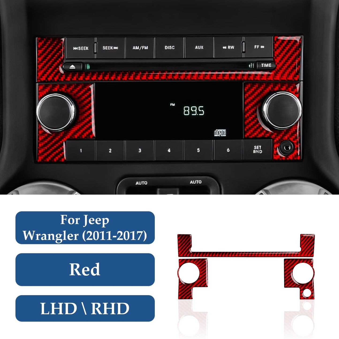 Car Gear Shift Lower Panel Sticker Carbon Fiber Decal Interior Trim Cover for Jeep Wrangler 2011 2012 2013 2014 2015 2016 2017 Accessories (Red) BST220