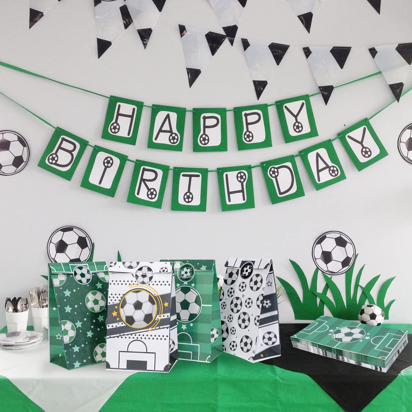 Qpout Soccer Goodie Bags Party Pack - 12 Snack Bags With Sealing Stickers for Kids Teams & Birthdays - Black & White BST326L