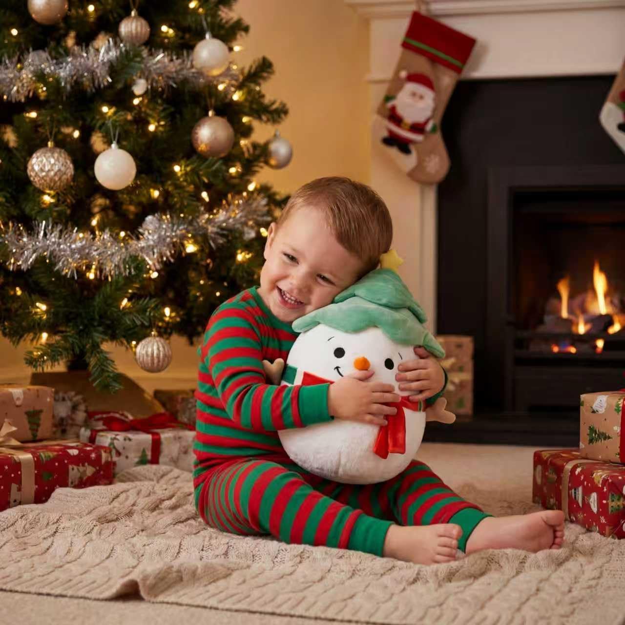 Snowman Noel Plush Toy with Tree Hat and Scarf, 11" Holiday Hug Pillow WN420