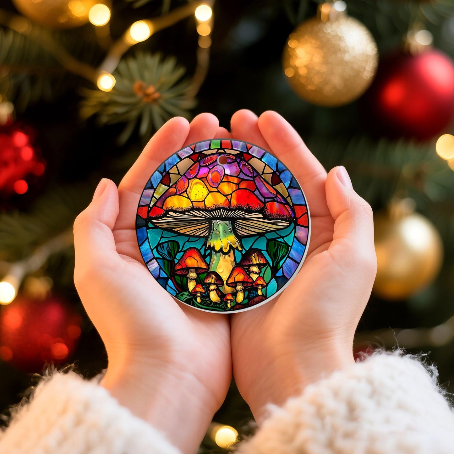 Stained Glass Snowy Owl Ornament – Artistic Ceramic Christmas Decoration for Bird Lovers, Holiday Keepsake Gift 2025 WN420