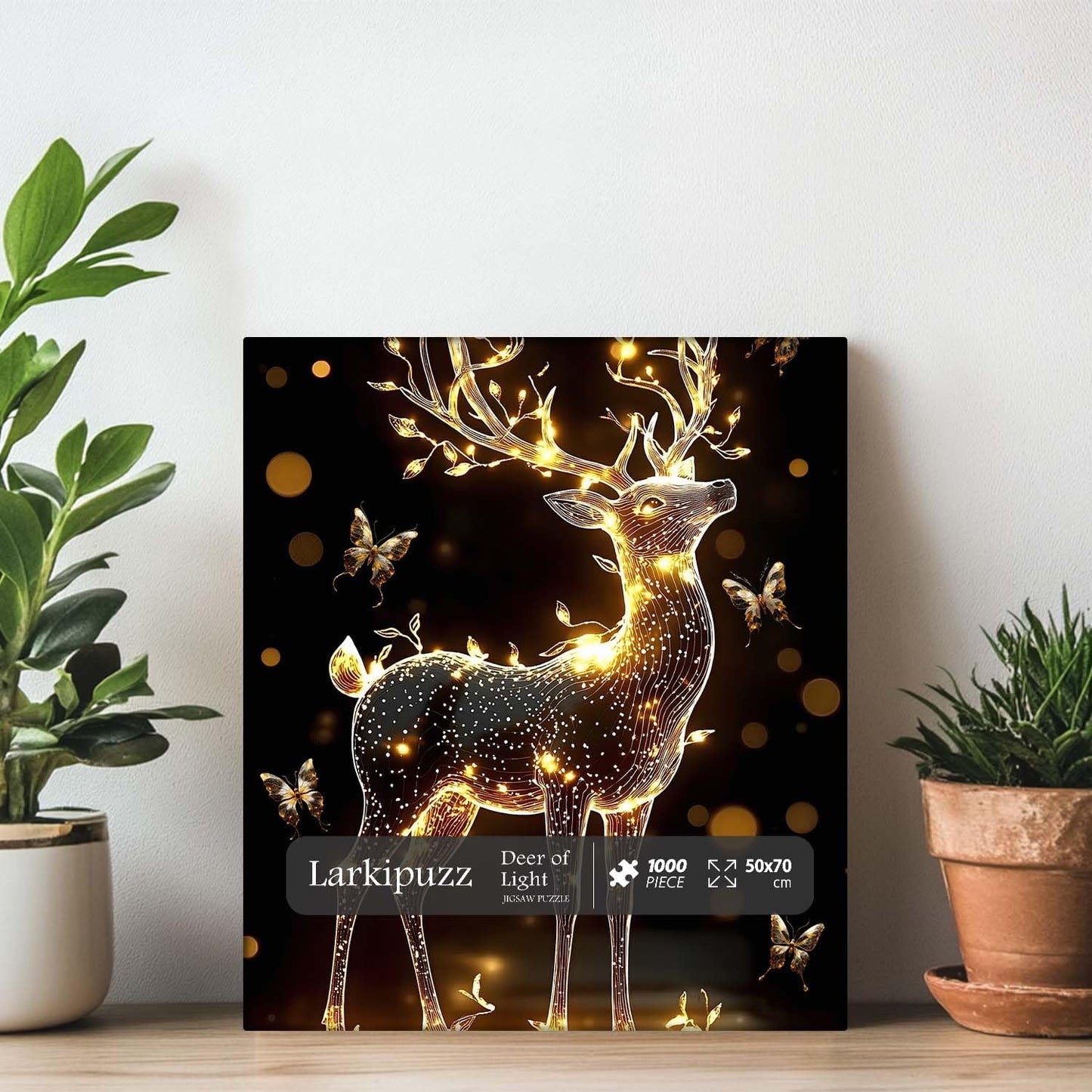 Deer Puzzles for Adults 1000 Pieces, Larkipuzz Impossible Butterfly Jigsaw Puzzle Crystal Art, Difficult Unique Sparkling Animal Theme as Home Decor WN420