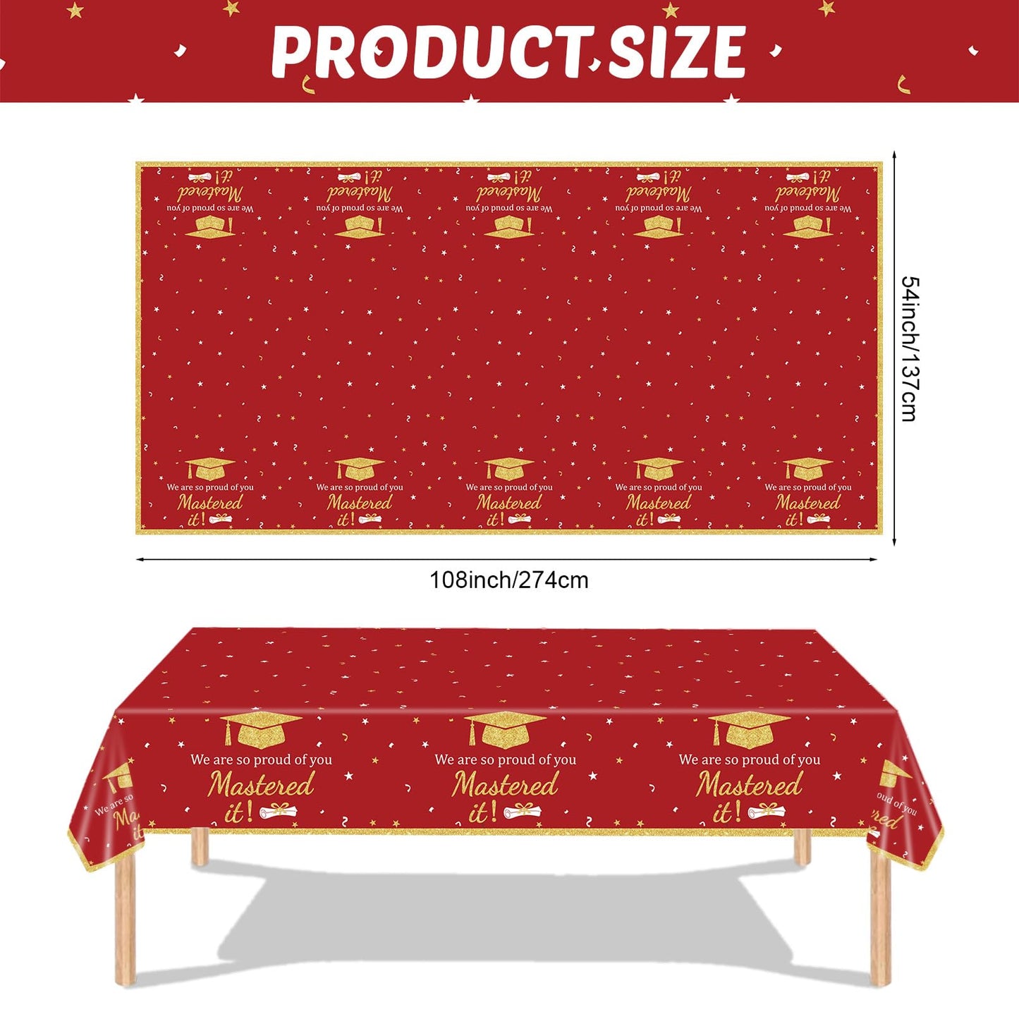 3PCS Mastered It Graduation Tablecloth Black Gold Congrats Grad Table Cover Plastic Master's Graduation Party Supplies for Class of 2026 Master College Disposable Decorations WN420