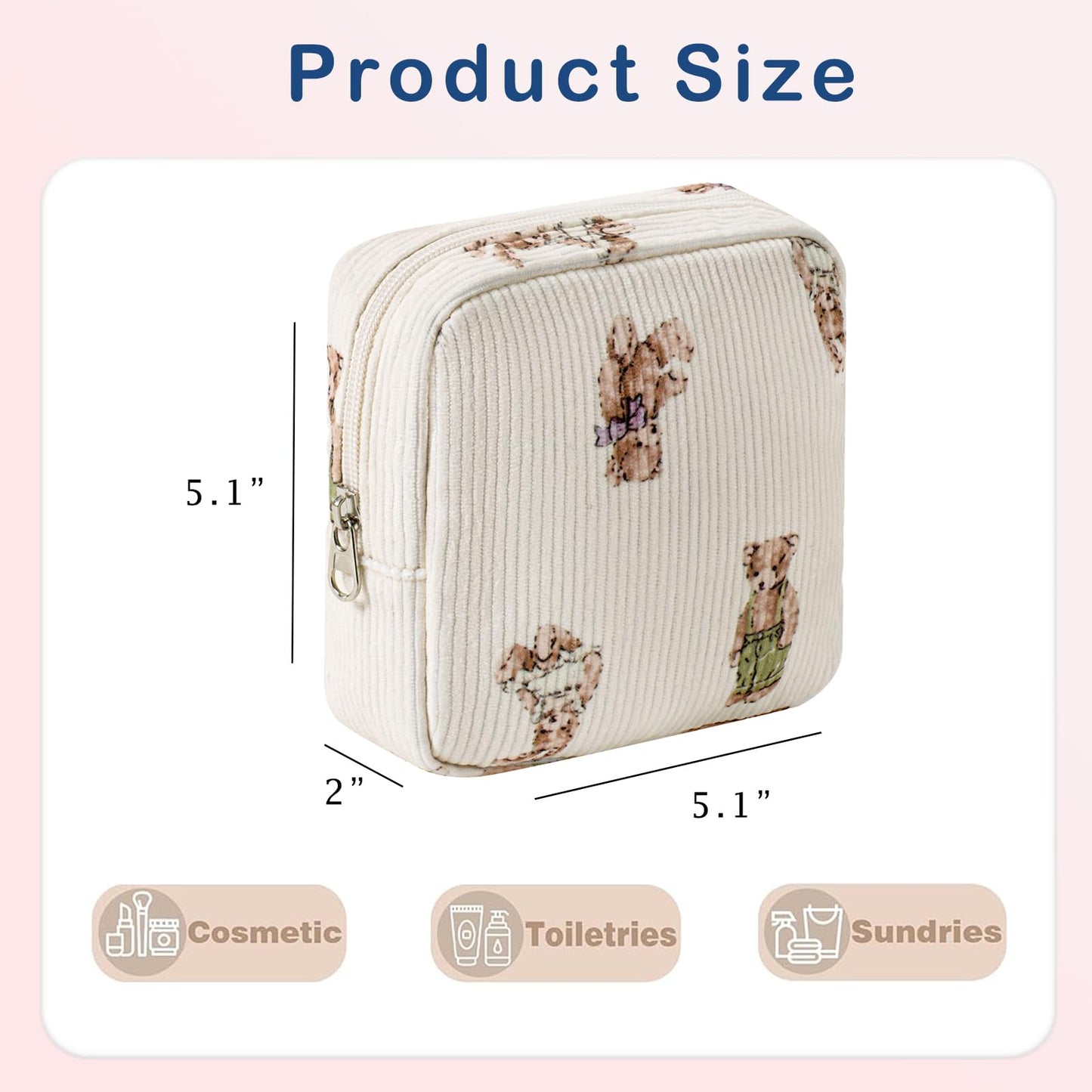 uekeboag Cute Small Corduroy Zipper Makeup Bag, Mini Coquette Aesthetic Pouch with Bear Pattern for for Purse,Key Pocket Lipstick Bag Card Holder Data Cable Organizer (12Hot Pink) BST220