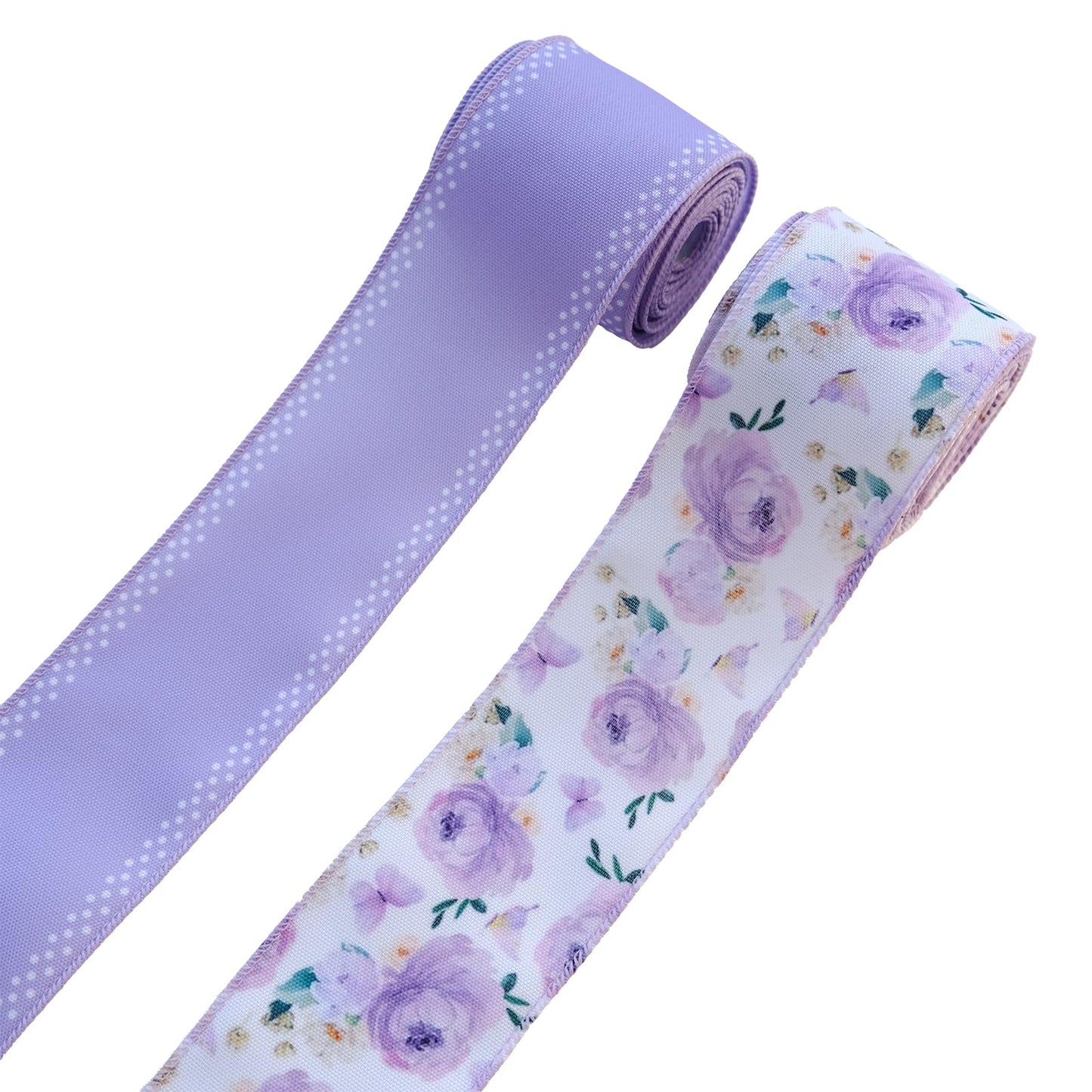 2 Rolls 10 Yards Spring Blue White Floral Wired Ribbons for Wreath Bows Wrapping Gifts, Hydrangea Butterfly Ribbon for Holiday Wedding Birthday Baby Shower Party Décor Summer DIY Crafts 2.5" BST202