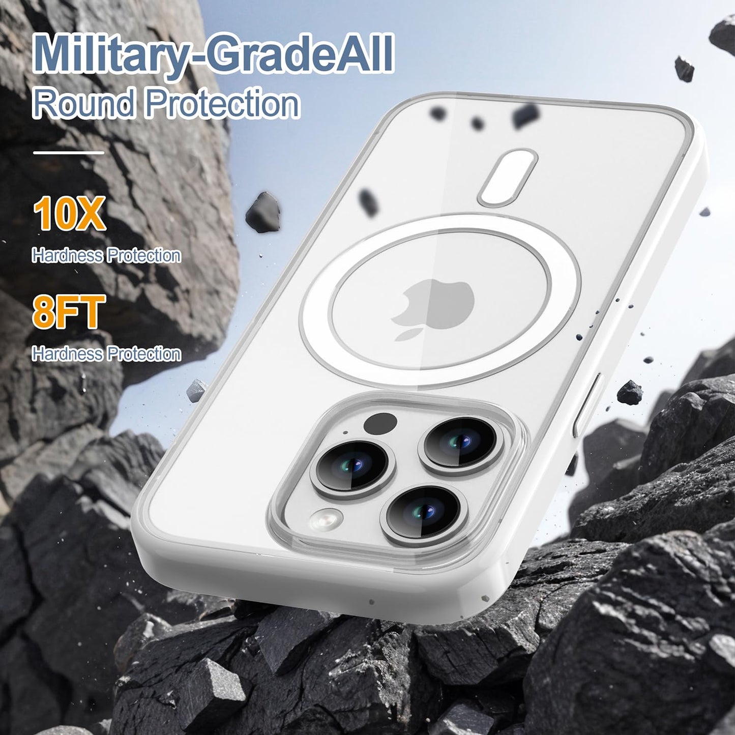 PULOKA for iPhone Case Compatible with Magsafe, Color Bumper & Clear TPU Back Hybrid Shockproof Cover (White, iPhone 16 Pro Max) WN420