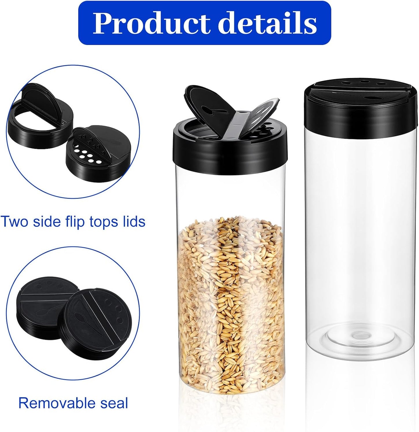 21pcs 16 oz Plastic Spice Jars with Shaker Lids,Clear Black Spice Bottles Containers,Reusable Seasoning Jars for Kitchen Storing and Dispensing BST220