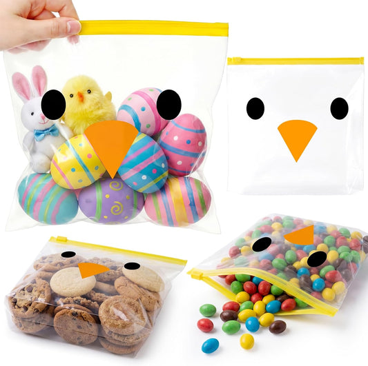 Frienda 50 Pcs Spring Food Storage Bags with Stand-up Bottom 9" x 8" Chick Gallon Leak Proof Reusable Freezer Bags Zipper Transparent Snack Supplies for Sandwich Snack Marinate Meats WN420