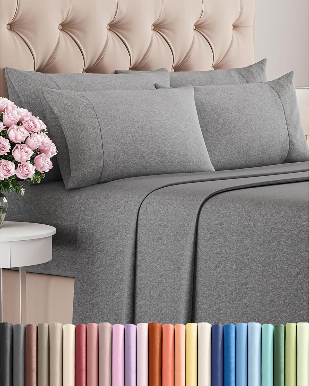 Split King 7 Piece Sheet Set - Comfy Breathable & Cooling - Soft Hotel Luxury Bedding Set with 8-16 Inch Deep Pockets - 1 Flat & 2 Fitted Sheet & 4 Pillowcases - Wrinkle Free & Easy Care - Steel Blue DD1210