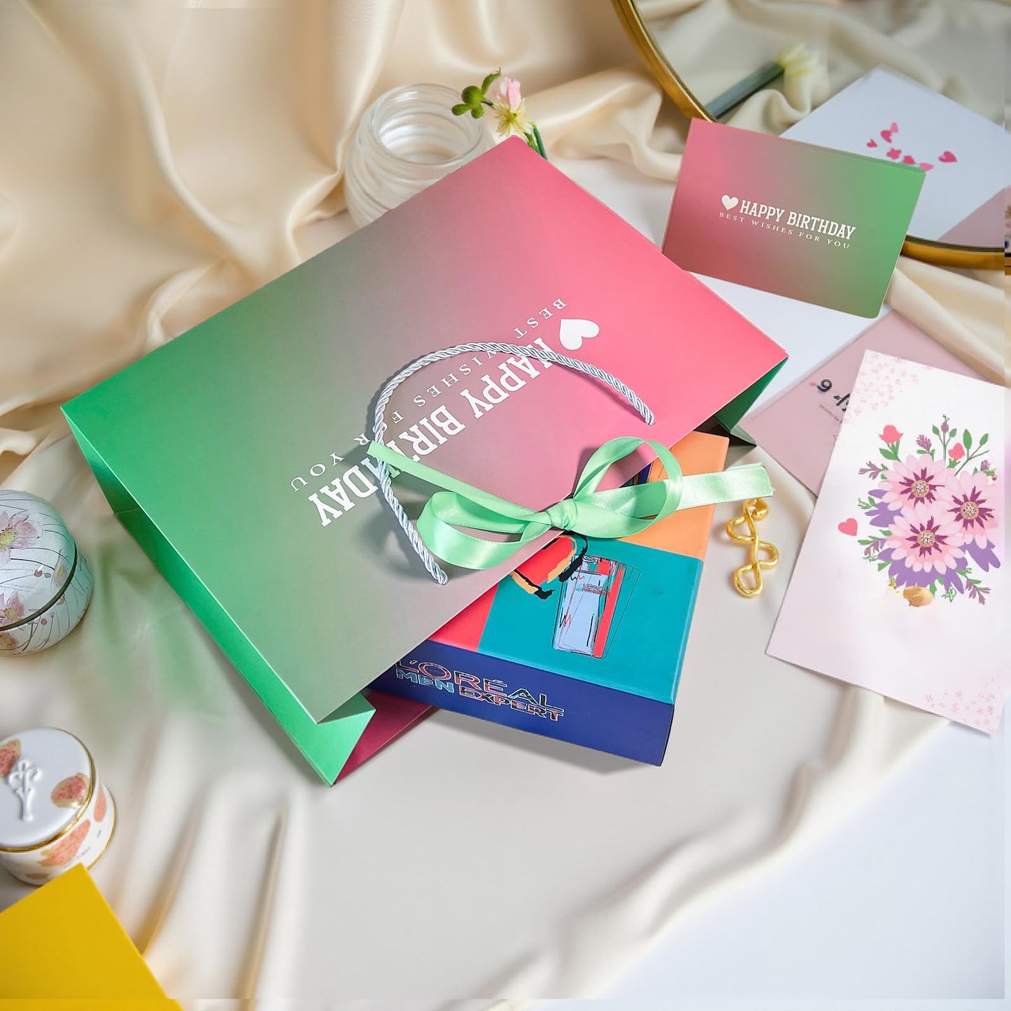 Kecorax Birthday Gift Bag for Women, 14" Large Birthday Bags Set for Girls with Tissue Paper, Card and Ribbons, Suitable for Birthday-themed Parties BST220
