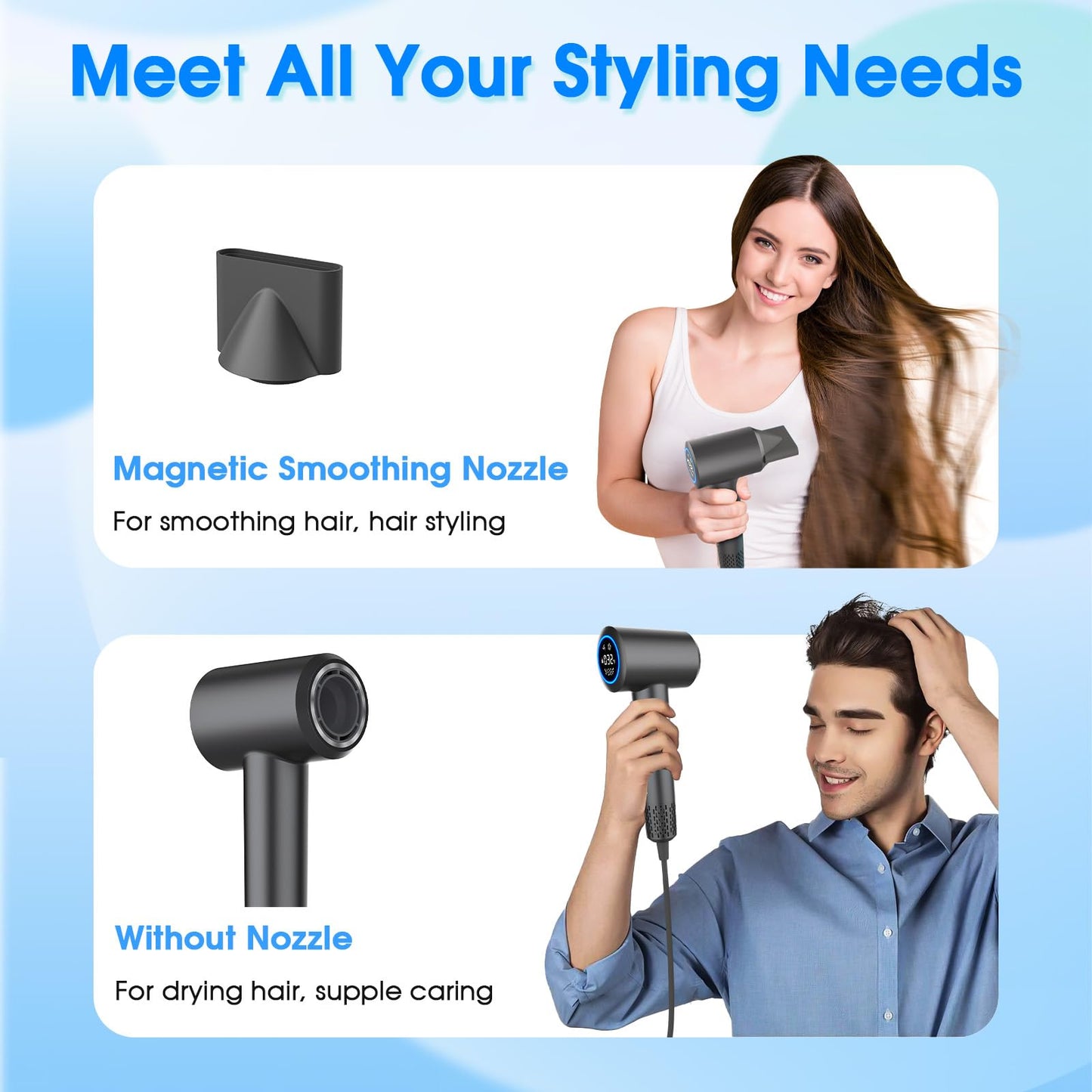 KARFUN Hair Dryer, 110000 RPM High-Speed Brushless Motor Fast Drying Blow Dryer, 57dB Low Noise Hair Dryer for Home or Travel, 3 Temps & 2 Speeds (Black)