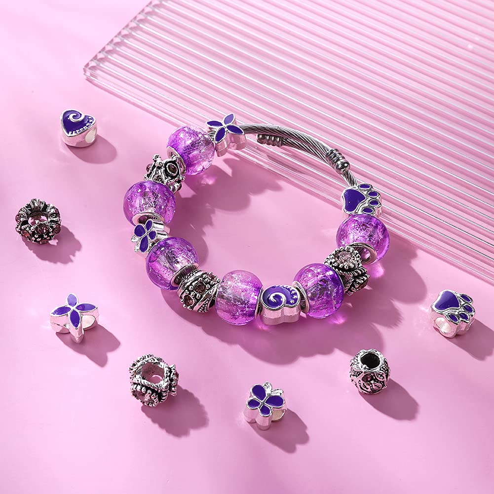 60 Pieces Assorted European Beads with Plating Silver Metal Alloy Rhinestone Large Hole Spacer Beads for DIY Charm Bracelet Jewelry Making (Blue) BST220