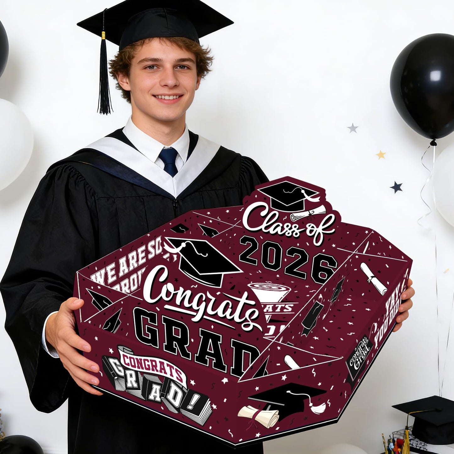 Gatherfun 2026 Graduation Party Supplies Kit - Class of 2026 Decor Set with Congrats Grad Food Trays, Graduation Decorations & Favors for a Memorable Grad Party（Red & Black） BST326H