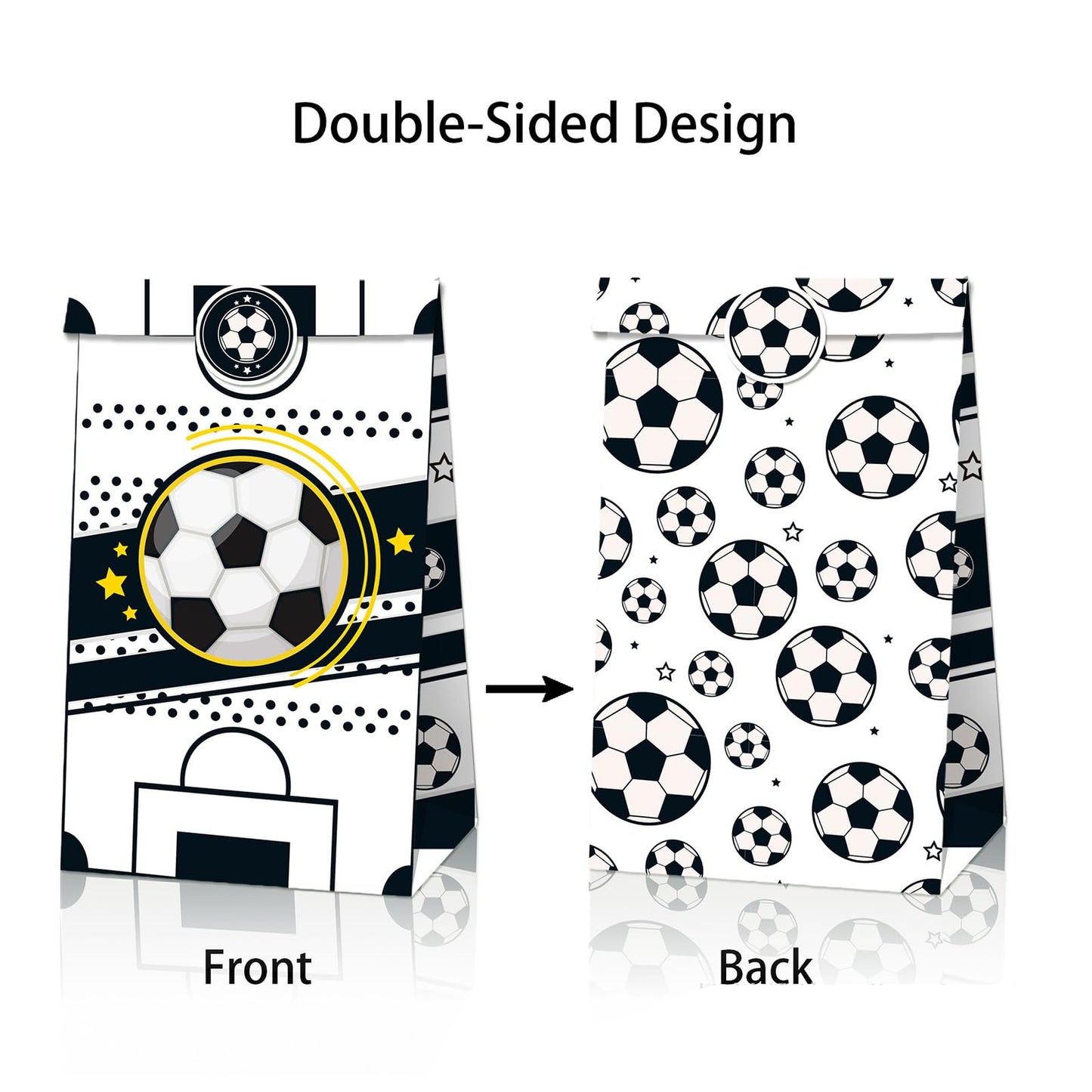 Qpout Soccer Goodie Bags Party Pack - 12 Snack Bags With Sealing Stickers for Kids Teams & Birthdays - Black & White BST326L