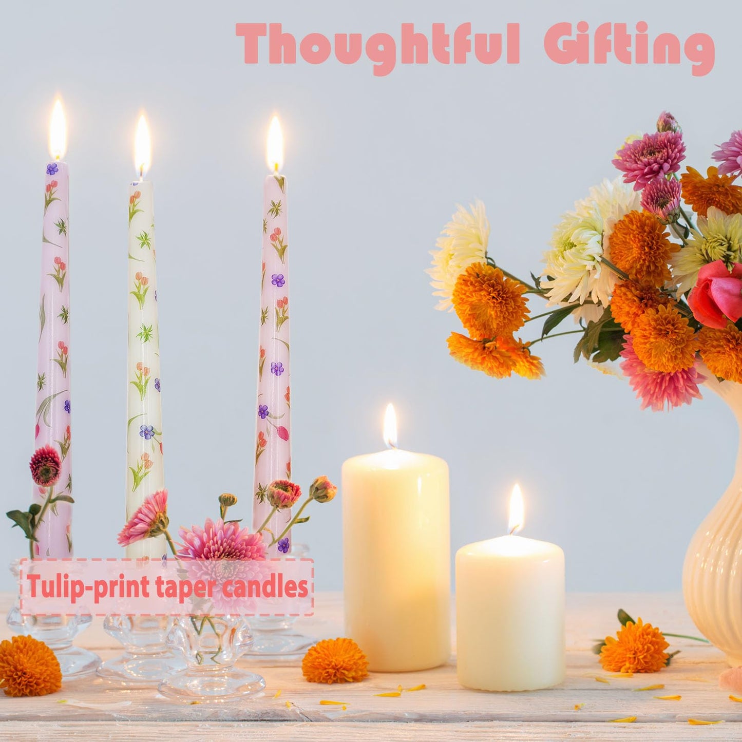 10 Inch Decorative Taper Candles, 4 Pack Birthday Balloon Print Candlesticks, Unscented Dripless Candles with Long Burn Time for Party, Holiday Table & Home Decor BST326H