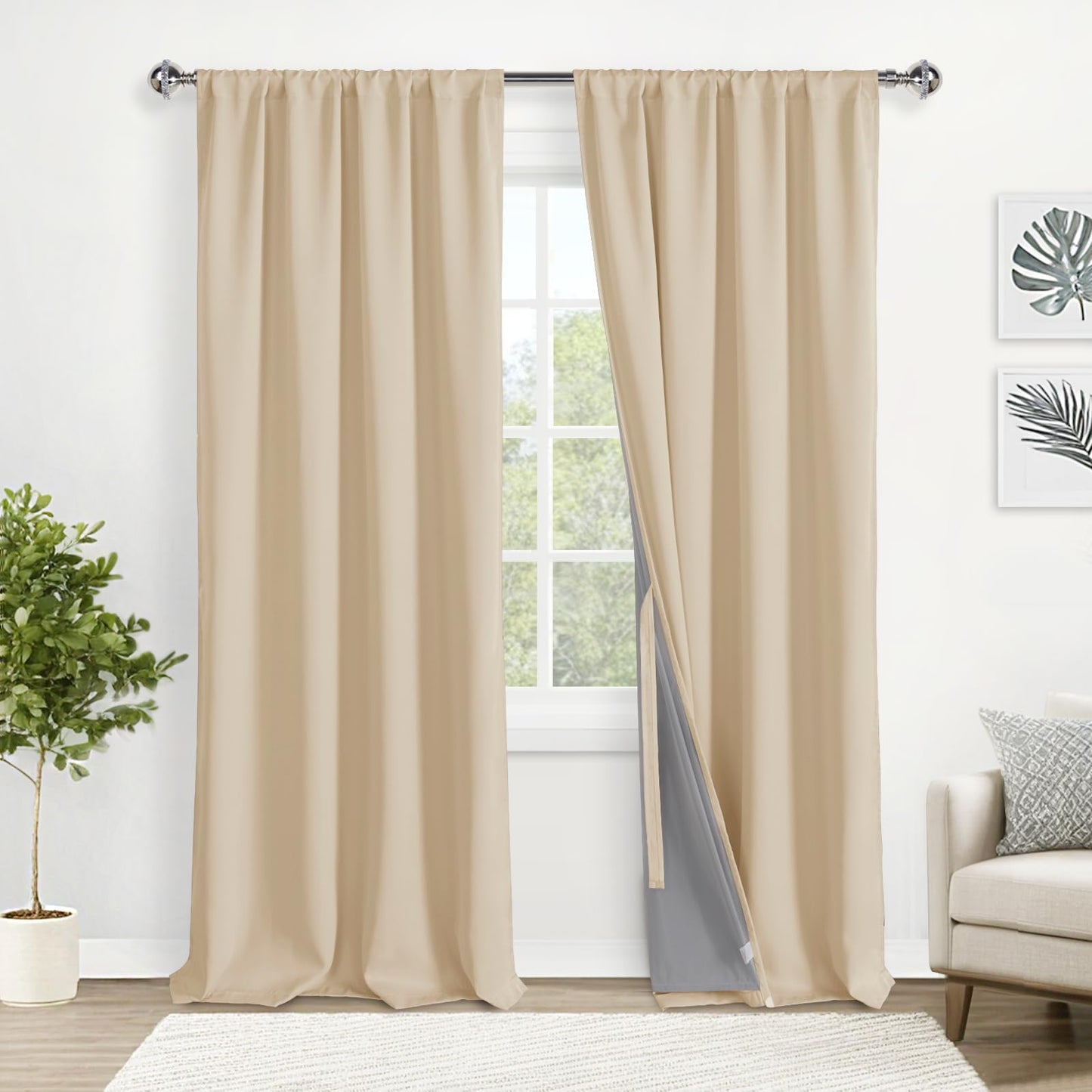 XWZO White Blackout Curtains with Tiebacks - Rod Pocket & Back Tab Heat and Full Light Blocking Window Panels for Bedroom/Nursery, 84 Inches Long Thermal Insulated Draperies, W42 x L84, Set of 2 BST326H