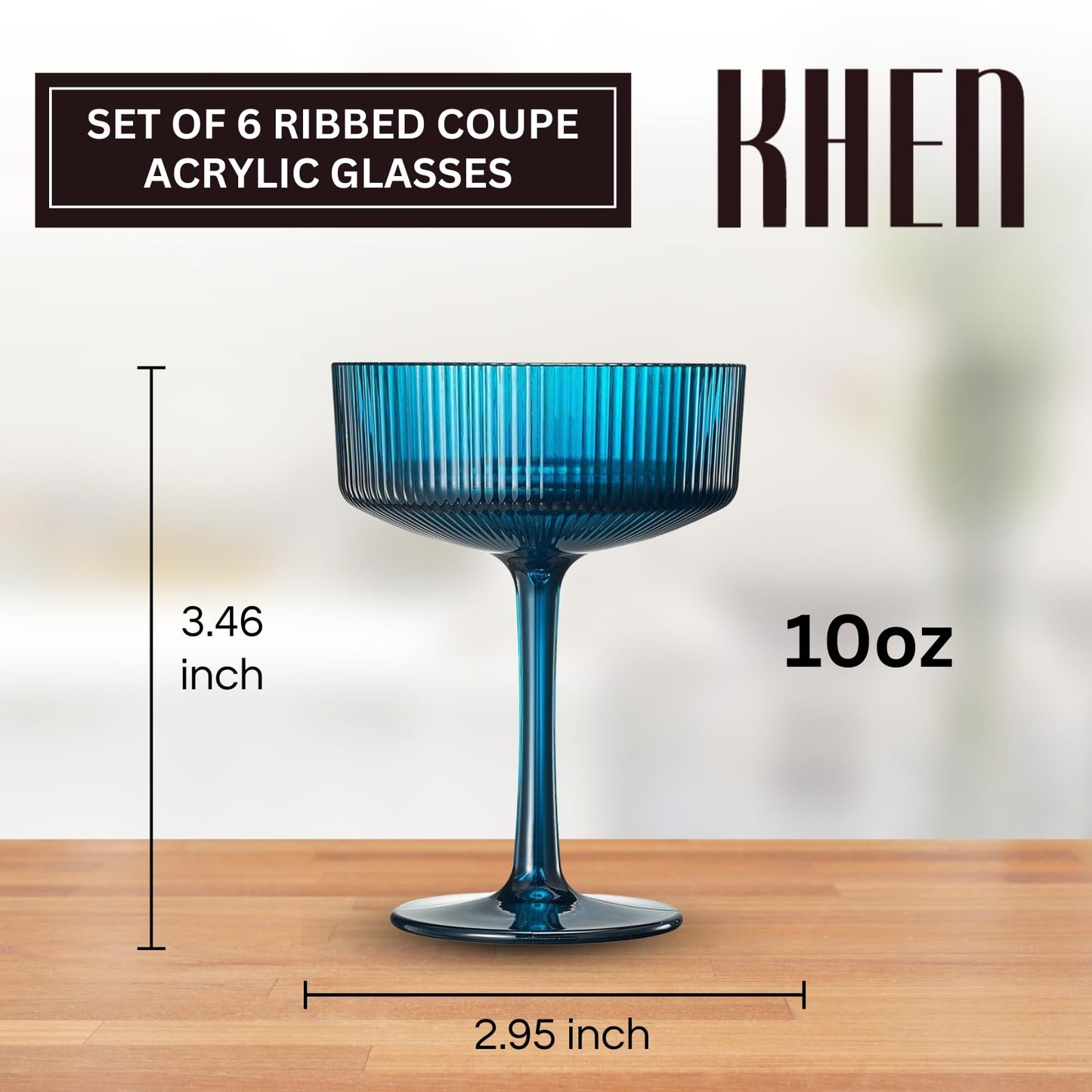 Khen Pink Peach Acrylic Ribbed Coupe Martini Champagne Cocktail Glasses, Set of 4, 8 oz Shatterproof Ripple Stemware European Style Reusable Drinkware Goblets, Indoor Outdoor Parties Weddings Bar Gift BST220