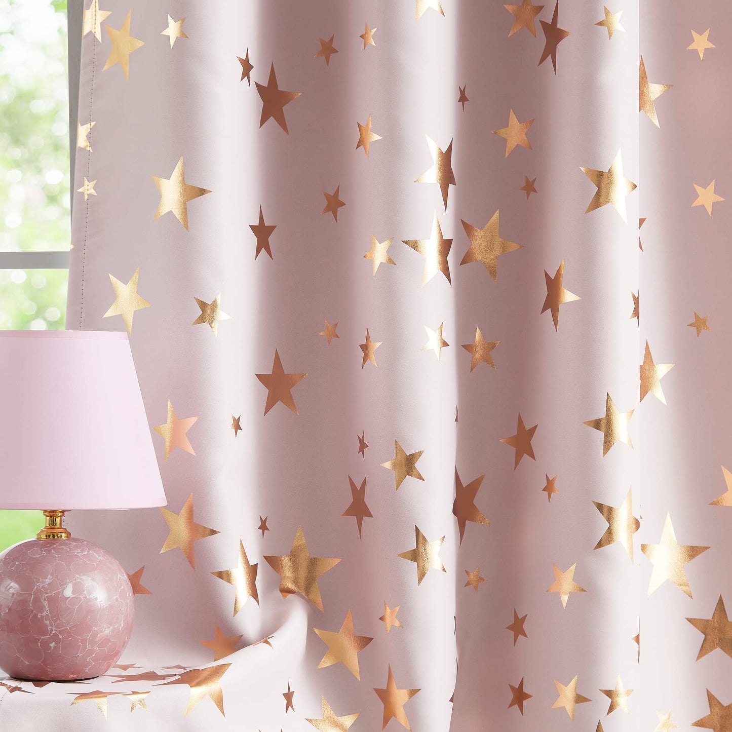 Treatmentex Gold Star Black Full Blackout Curtains for Boys Bedroom, Metallic Window Panels for Baby Nursery Room Grommet Top 2 pcs(Black Gold, 50x63in) BST202