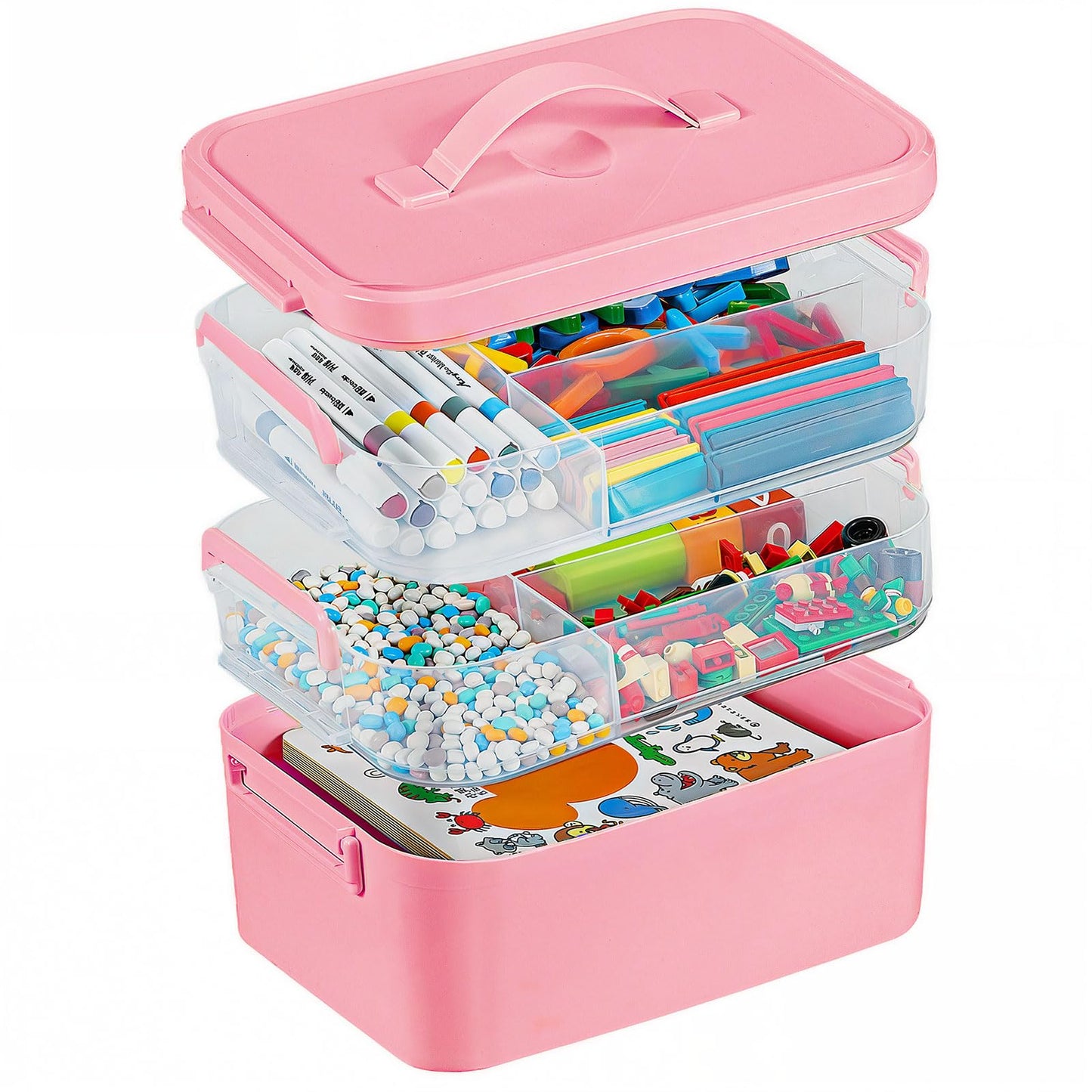 Gifhomfix 4-Layer Plastic Craft Organizers and Storage Box with Removable Trays, Storage Containers with lids and Handle, Art Supply Storage Organizer for Organizing Bead, Sewing, Tool（Green） BST220