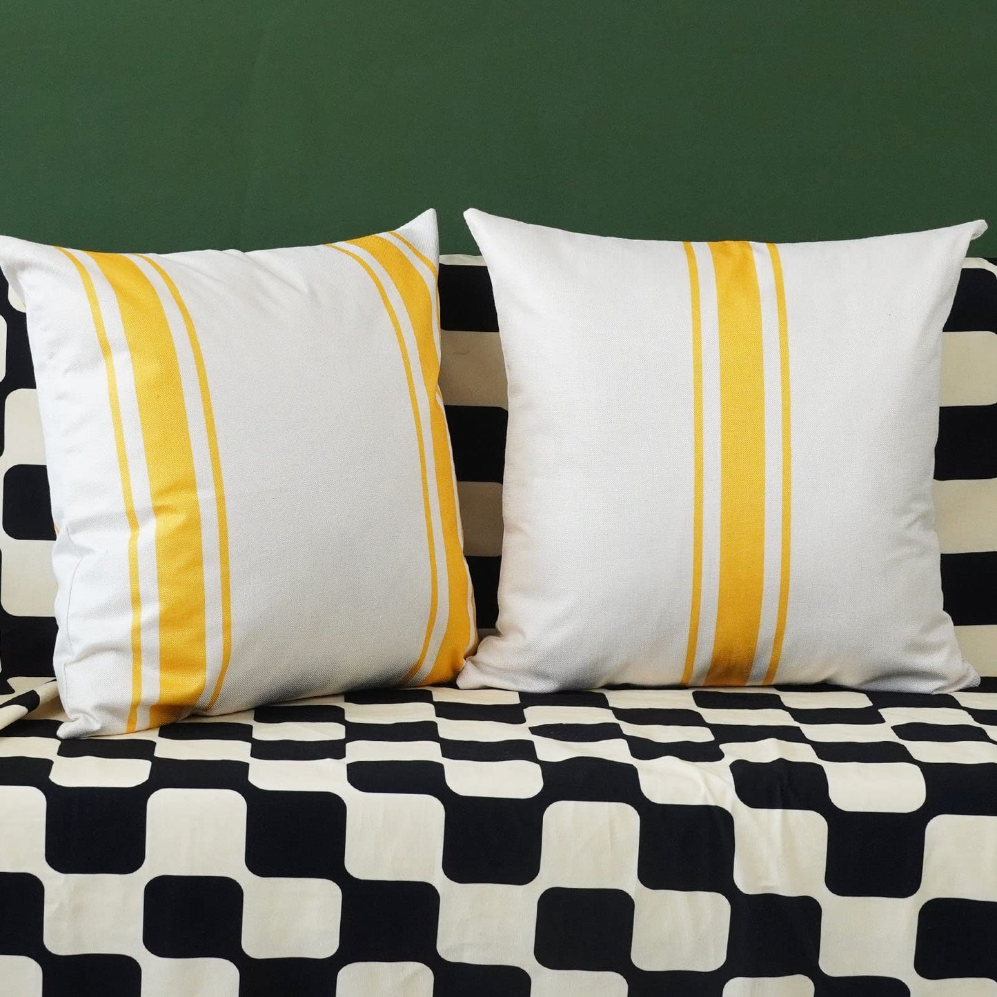 ONWAY Outdoor Pillow Covers Waterproof 18x18 Set of 2 Decorative Linen Throw Pillow Cover Beige and Black Striped Outdoor Pillows for Patio Furniture BST220