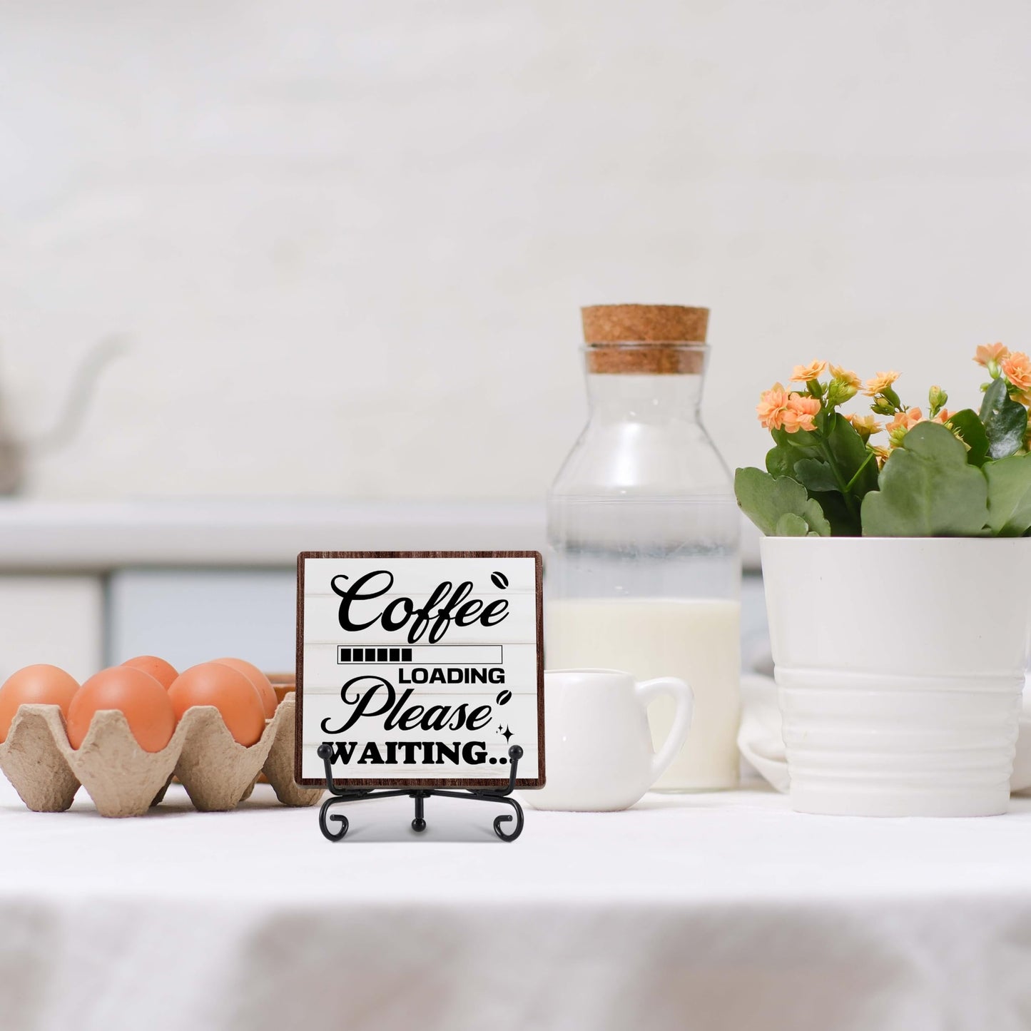 Coffee Bar Decor, Farmhouse Kitchen Table Decor, Coffee Station Accessories, Wooden Decorative Sign with Iron Stand for Table Desk Shelf Display-E21 BST220