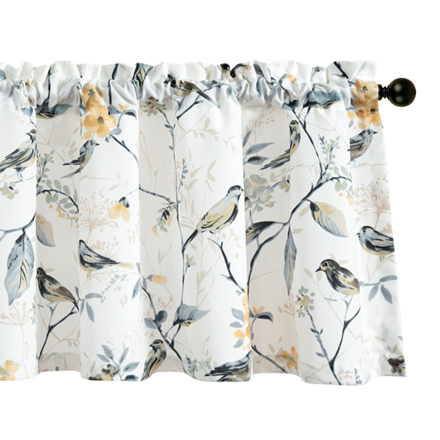 Leeva Tie Up Valance for Windows, Elegant Birds Pattern Light Filtering Window Treatment Valances for Bedroom Kitchen, One Panel, 52 x 18, Light Blue BST220