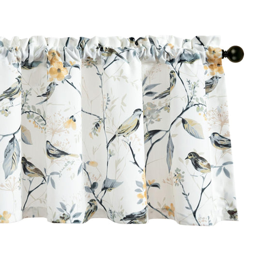 Leeva Tie Up Valance for Windows, Elegant Birds Pattern Light Filtering Window Treatment Valances for Bedroom Kitchen, One Panel, 52 x 18, Light Blue BST220