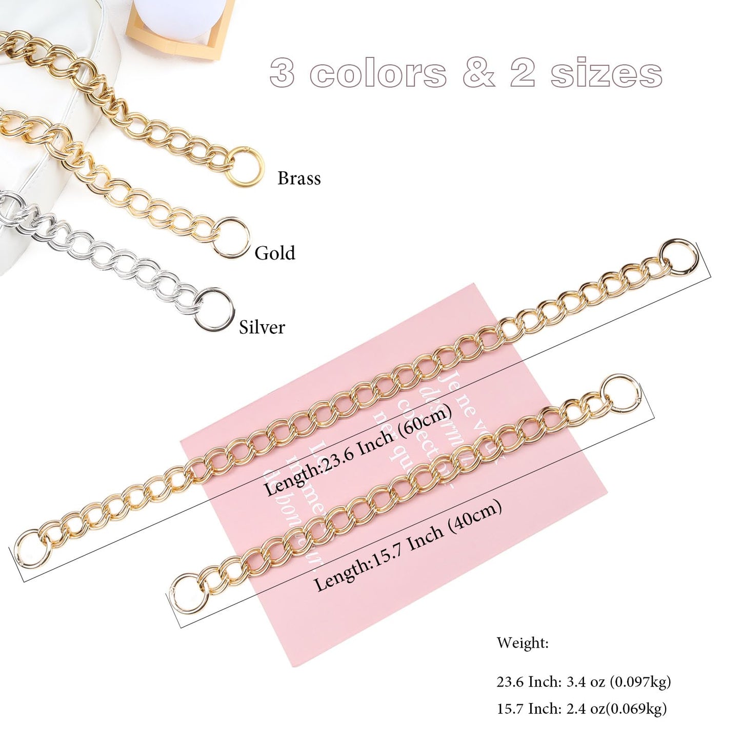 Errienpin 23.6 Inch Chunky Purse Chain Handles | Double Chain with Oversized O Ring | Short Strap Replacement for Handbags & Shoulder Bags(Antique Gold) BST220