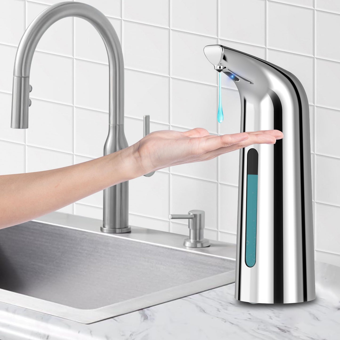 Automatic Soap Dispenser Touchless,400ML Hand & Dish Countertop Electric Liquid Dispenser with Sensor,Modern 4 Gear Adjustable Black Waterproof Battery Operated Kitchen Auto Soap Pump WN420