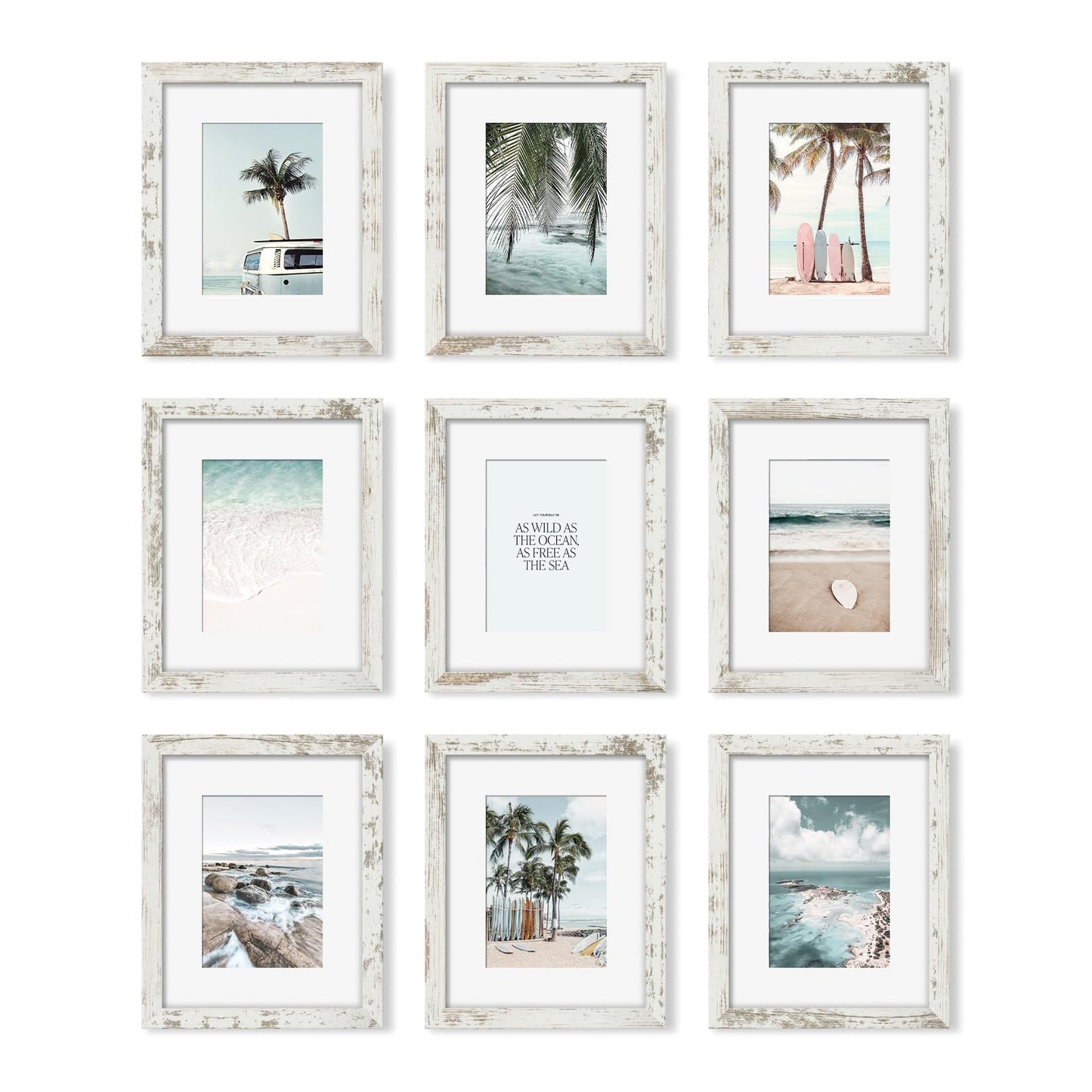YESKAY 8x10 Picture Frame Set of 9, Display Pictures 5x7 with Mat or 8 x 10 Without Mat, Multi Photo Frames for Wall Mounting or Table Top Display, Blue BST326H