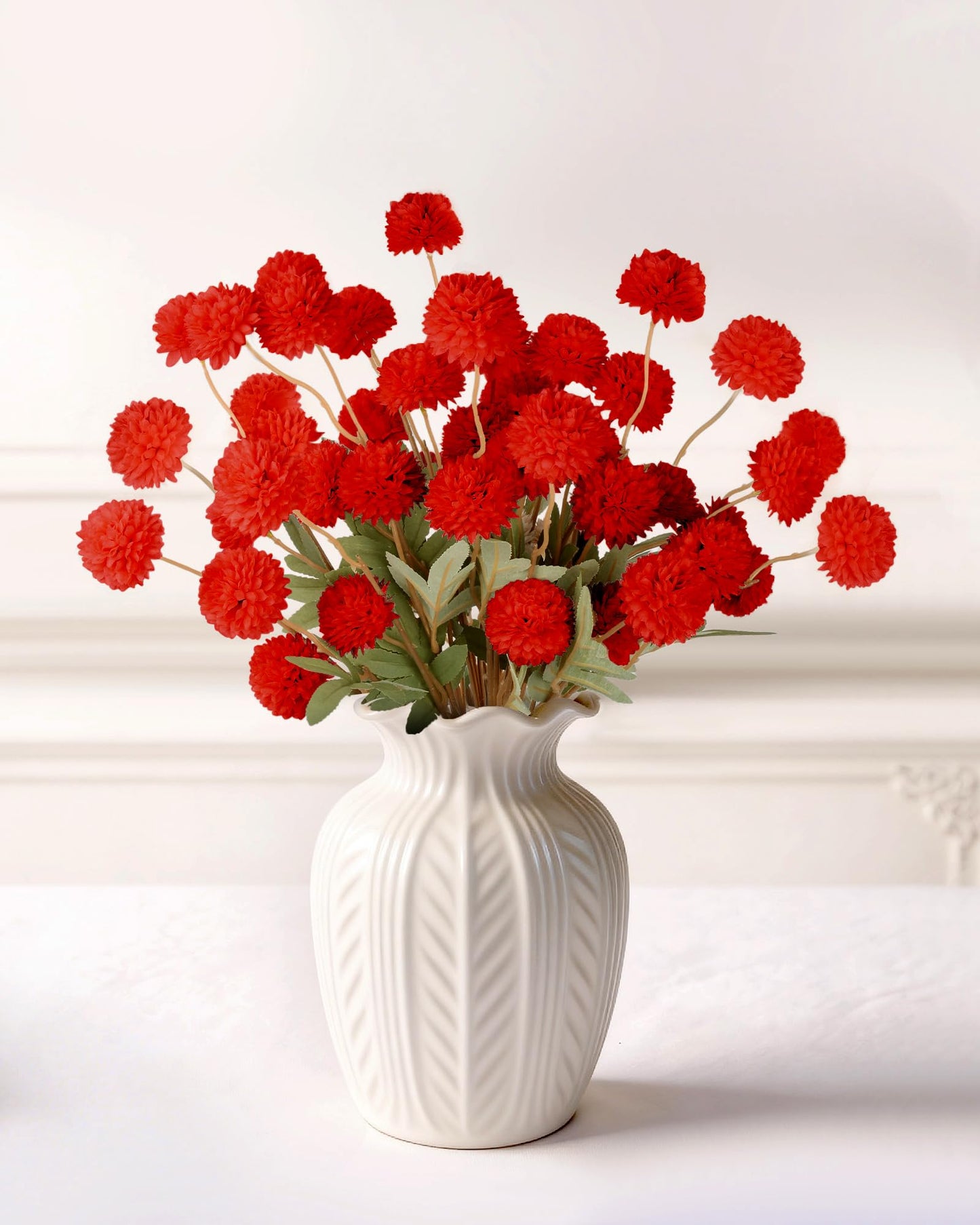 Beige Faux Silk Mums Artificial Flowers, 8Pcs Fall Fake Kiku Small Mini Chrysanthemum Pom Pom Stems for DIY Bouquets Centerpieces Vase Autumn Home Decorations Floral Arrangement BST202