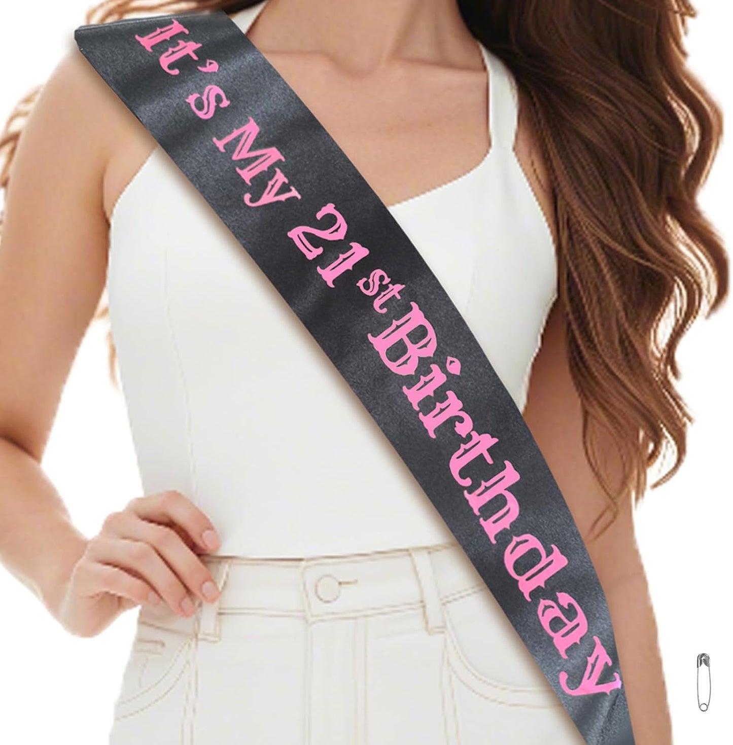 It's My 21st Birthday Sash for Women, Funny Black 21st Birthday Sash with Hot Pink Foil Letters for 21st Birthday Party Decorations Supplies Favors, Gifts for Girls (Black + Pink) BST202