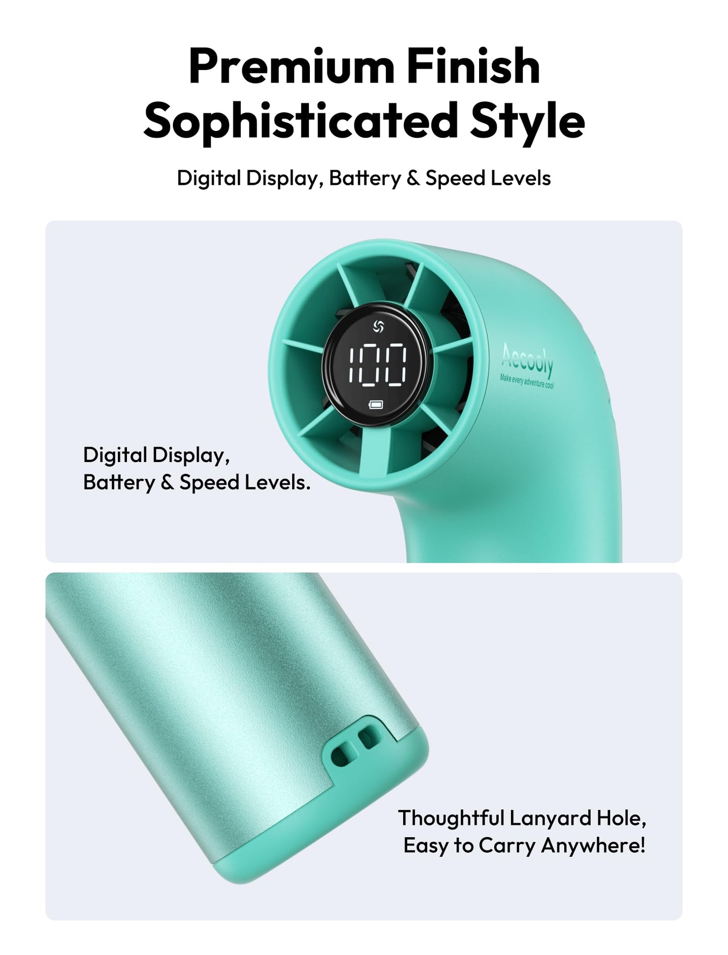 Aecooly Portable Handheld Fan, Powerful Turbo Air Tube Fan, 19000 RPM High Speed Aero Pro, 15H Max Cooling Time, 6 Speeds Aluminum Case, Mini Pocket Design, for Travel Beach Outdoor Activities -Blue WN420