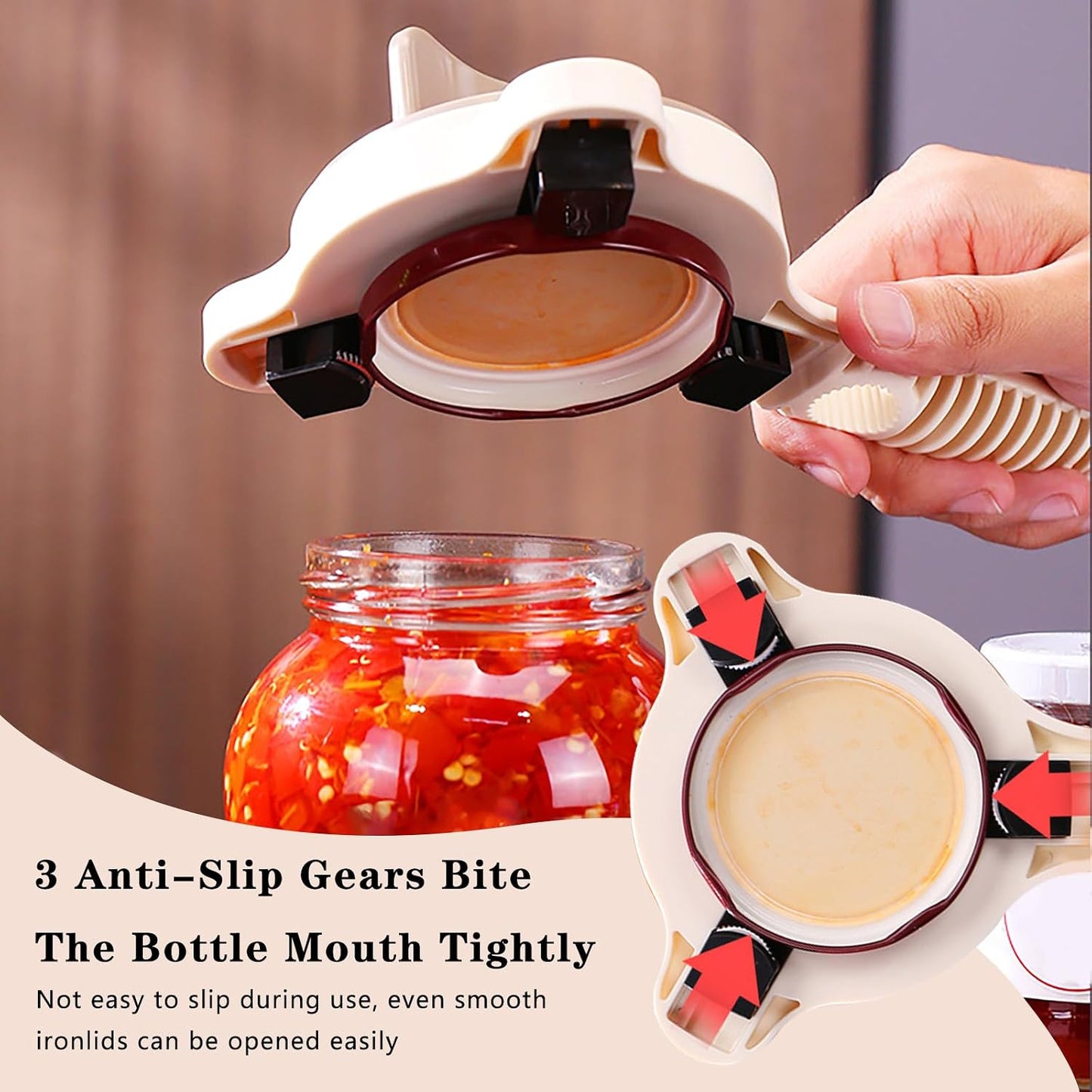 Effortless Jar Opener for Seniors & Arthritis Hands, Beige | Adjustable Stainless Steel, Lid Gripper & Twist-Off Cap Remover, For Weak Grip, Multi-Size Kitchen Tool BST326L
