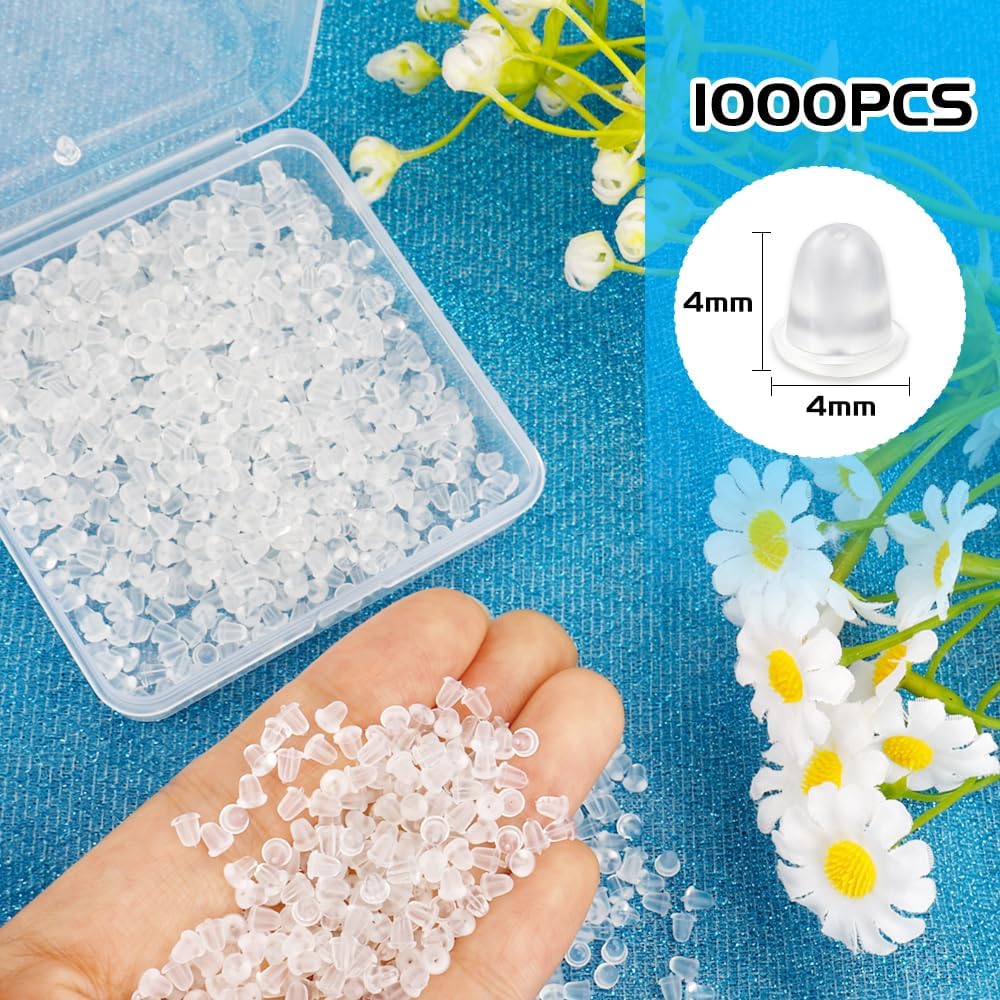 Silicone Earring Backs 1000 Pcs Small Earring Backings Soft Clear Earrings Stoppers Replacements Rubber Earring Back with Storage Box Hypoallergenic Earring Backs for Adults Women BST202
