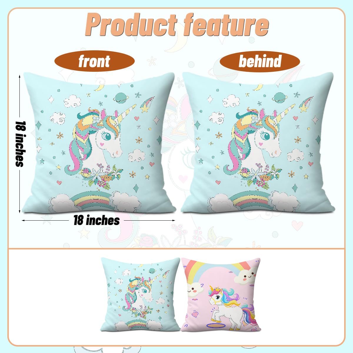 2PCs Inspirational Pillow Covers Boho Rainbow Sun Throw Pillow Covers 18x18 | Playroom Decor, Boho Sun Throw Pillow Covers, Kids Reading Nook Decor Pillowcase for Classroom Playroom Nursery BST202