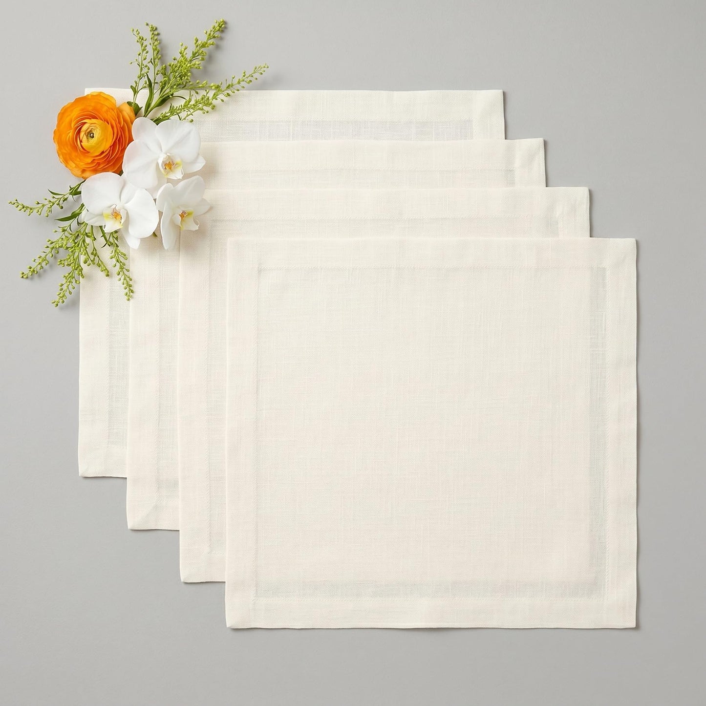 Solino Home 100% Linen Square Placemats White, Fete 14 x 14 in, Set of 4 | Square Table Mats square place settings for daily and festive dining; neatly mitered corners; Pure Linen; OEKO-TEX Certified BST326SOLH