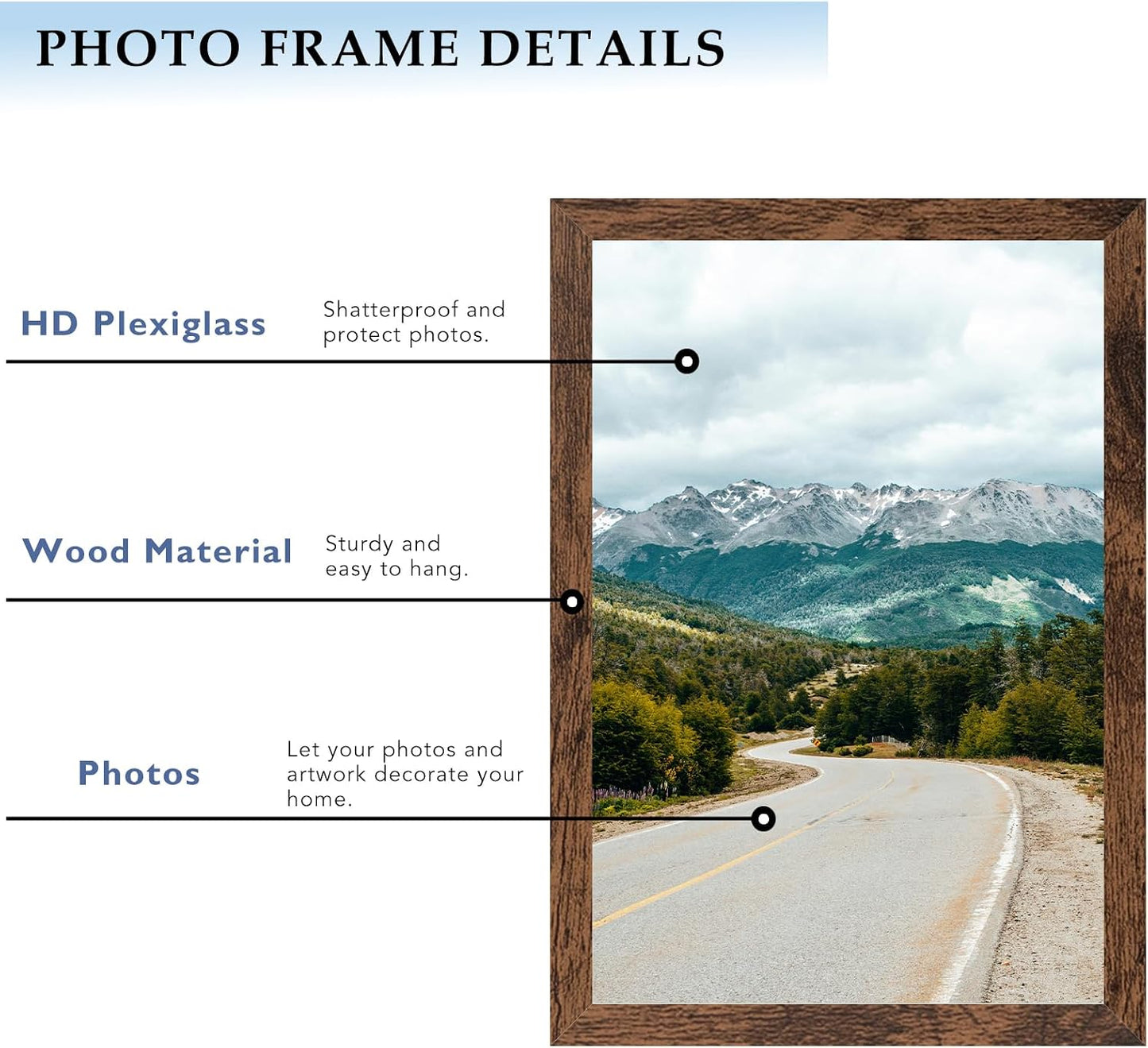8x12 Picture Frame Deep Brown for Wall Hanging, Wood 8 x 12 Frame Photo Frame for Wall Horizontally or Vertically, Deep Brown, 3 Pack BST326H