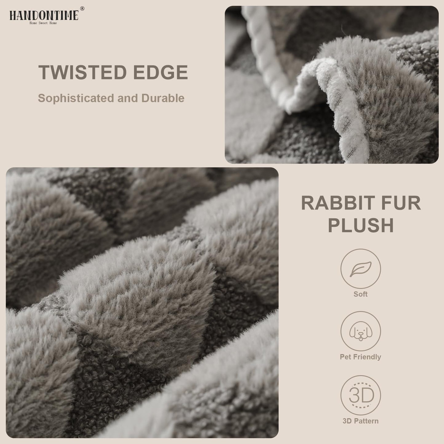 HANDONTIME Fuzzy Dog Couch Cover Washable, Pet-Friendly Sofa Covers Non-Slip Geometric Jacquard Pet Protector Furniture Cover for 3 Cushion Sofa Cozy Fuzzy Dog Mat for Couch (Grey, 35.4" x 70.9") BST202