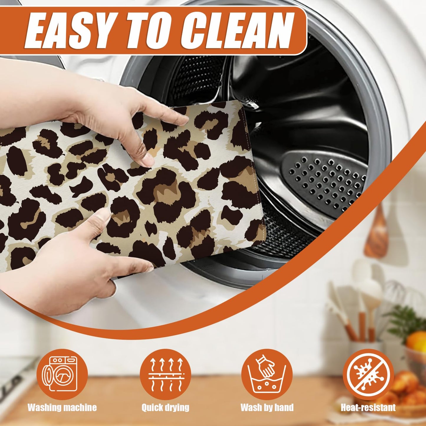 Brown Leopard Dish Drying Mat for Kitchen Counter Microfiber Absorbent Dish Kitchen Drying Mat Draining Reusable Washable for Dishes/Utensils/Counterto BST220