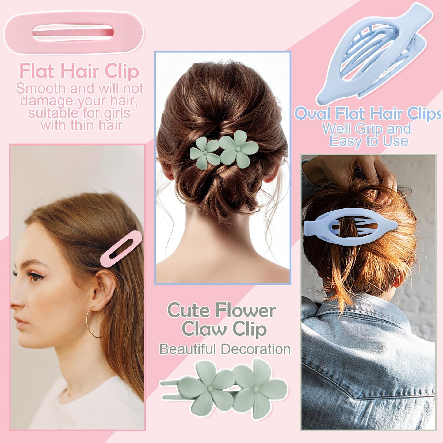 8 Pcs Flat Hair Clips for Women, 2 Styles Large Flat Claw Clips for Women, Strong Hold Non-slip French Hair Clips for Thick Thin Hair, Neutral Color WN420