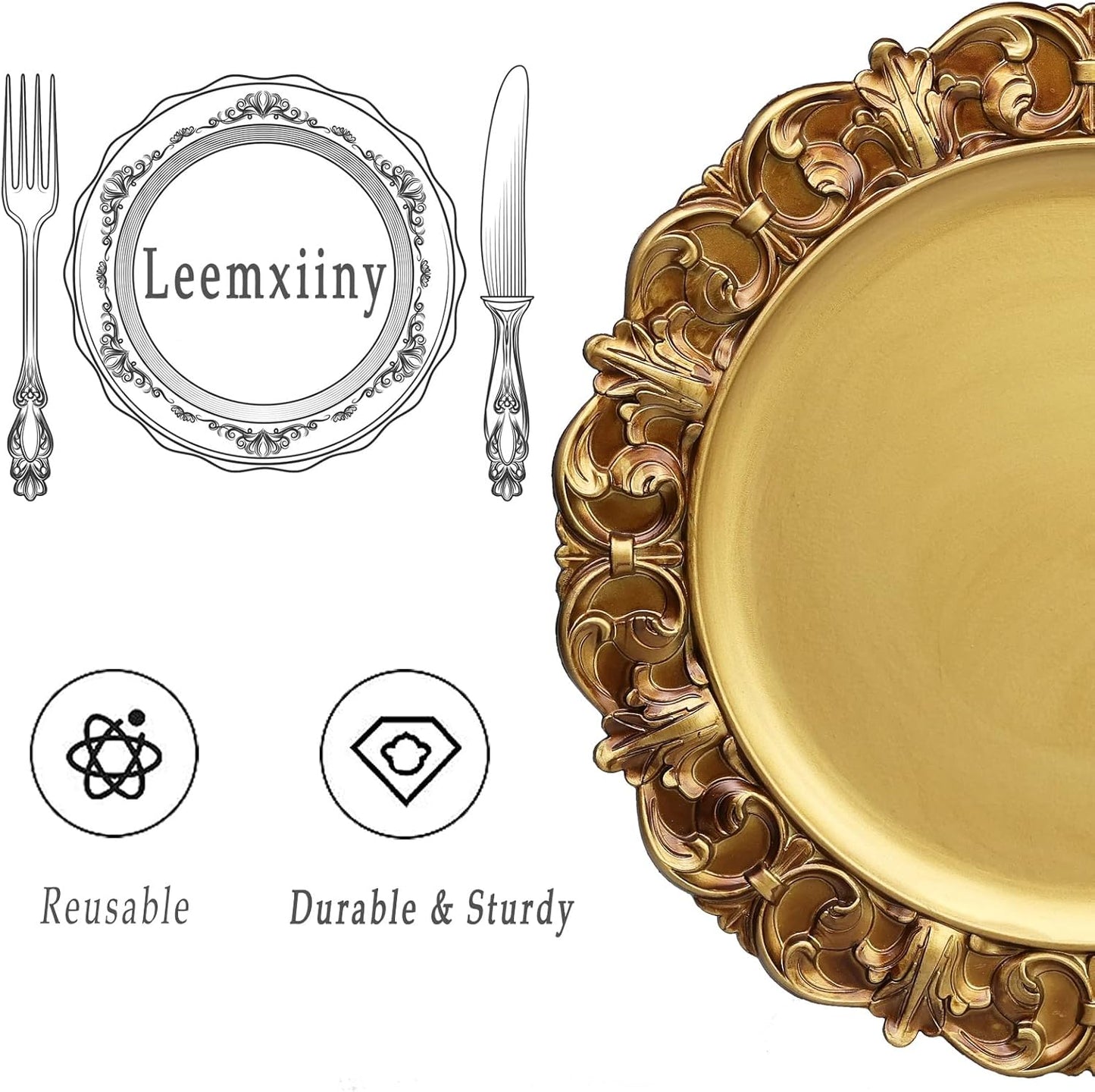 LEEMXIINY Home Decor 13" Antique Gold Charger Plates 76